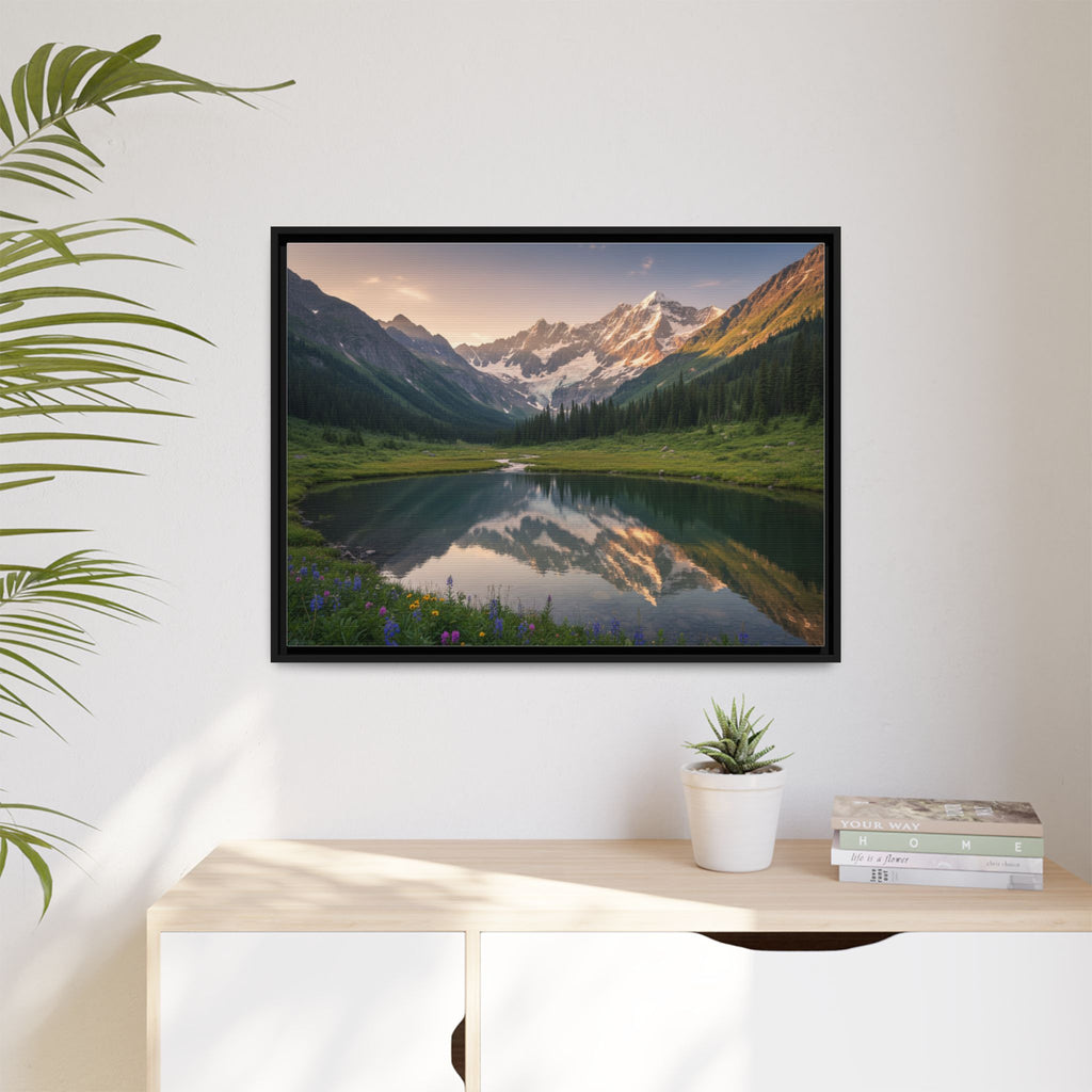 Matte Framed Canvas - Mountain Lake Landscape Wall Art