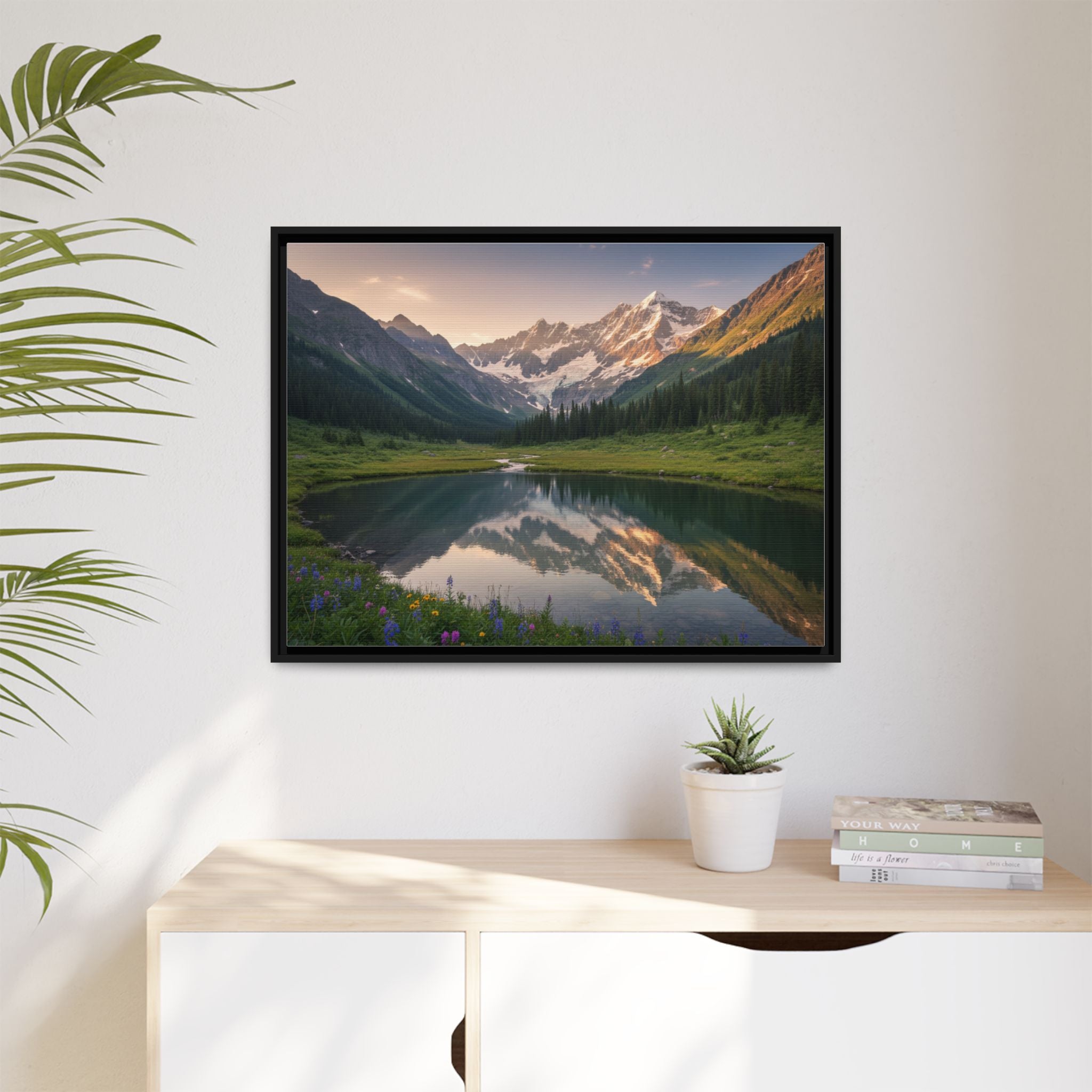 Matte Framed Canvas - Mountain Lake Landscape Wall Art