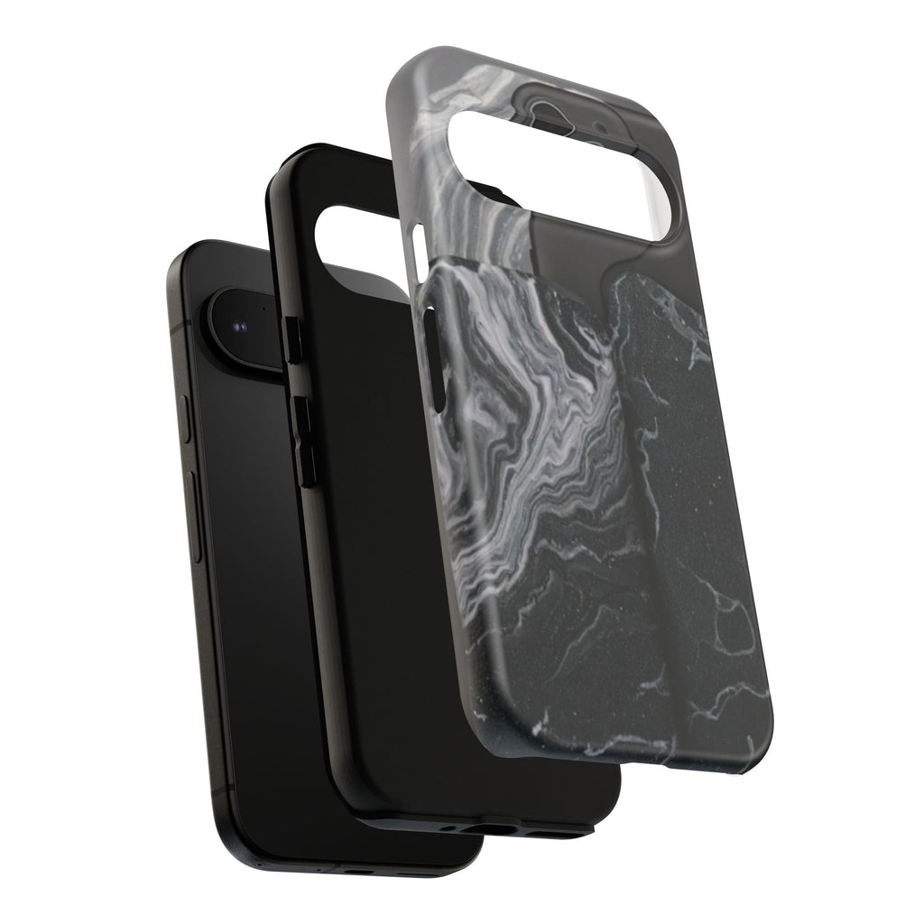 Black Marble Tough Phone Case — Protective iPhone Cover with Marble Texture