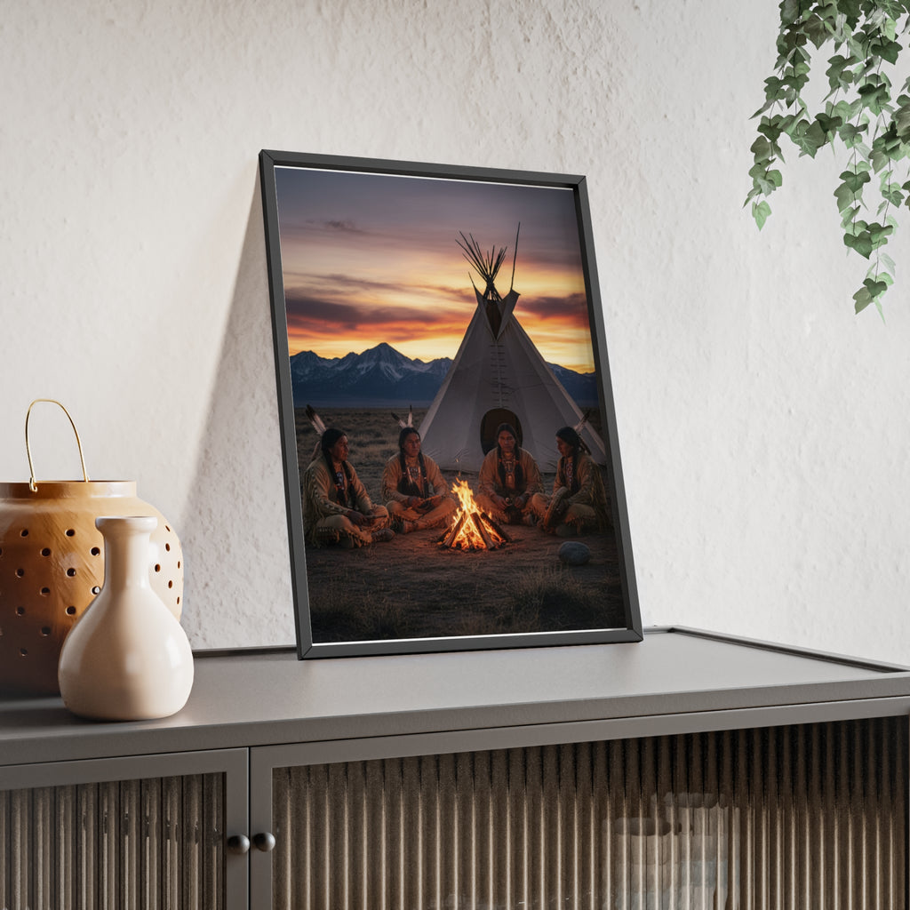 Framed Campfire Teepee Poster — Native Gathering Wall Art