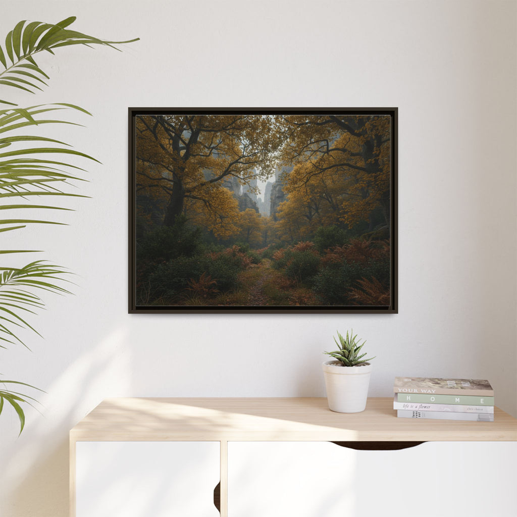 Autumn Forest Path Matte Canvas Print — Framed Wall Art
