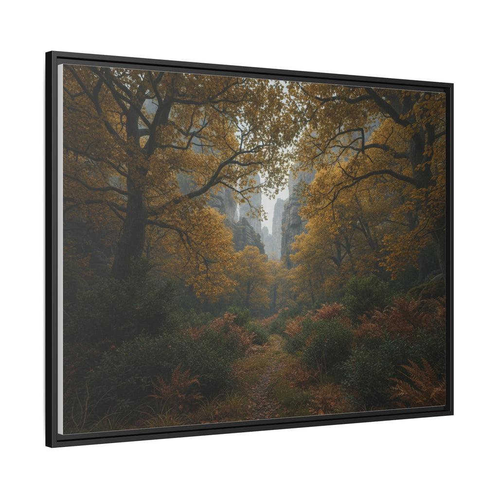 Autumn Forest Path Matte Canvas Print — Framed Wall Art