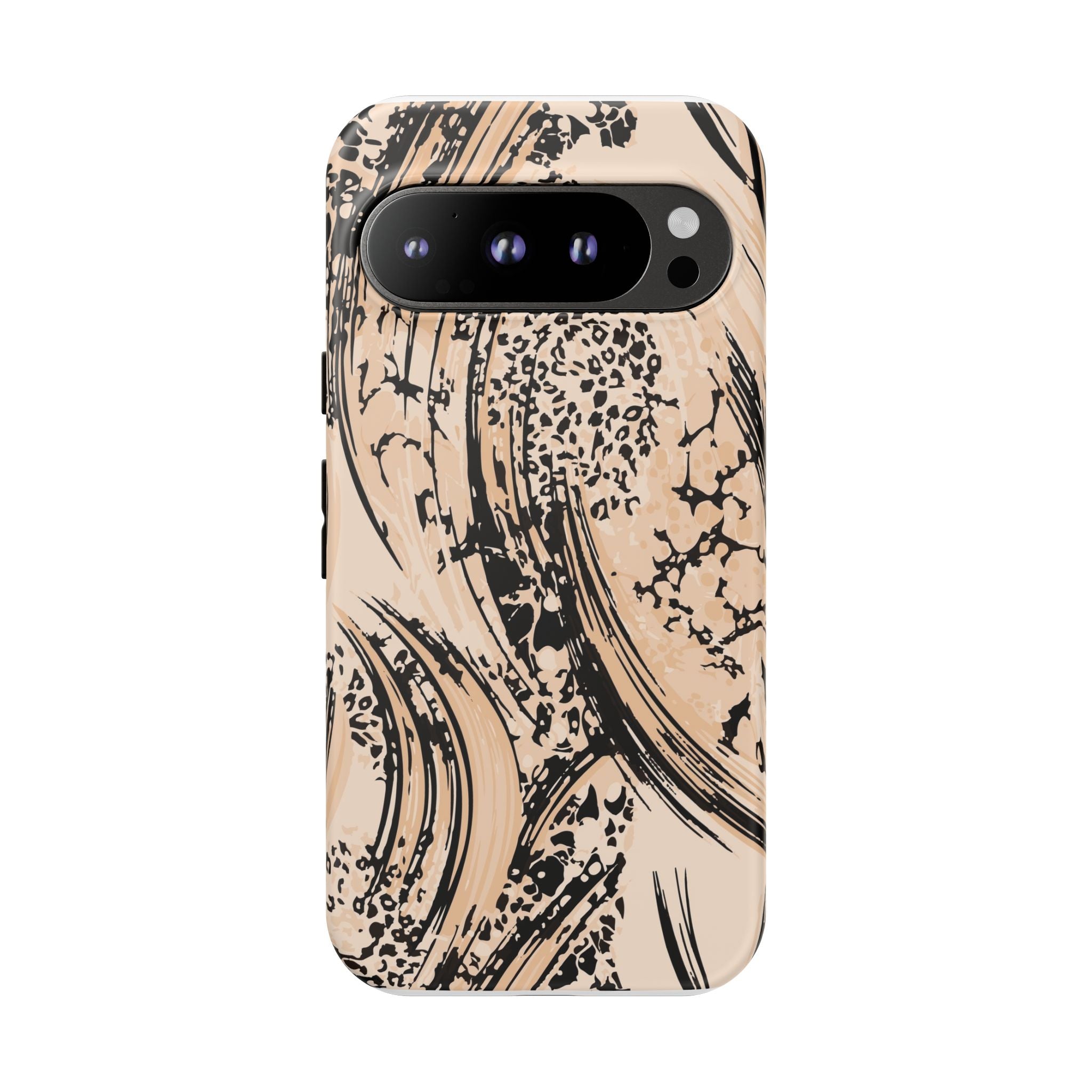 Abstract Brushstroke Phone Case — Neutral Beige & Black Artistic Protective Cover