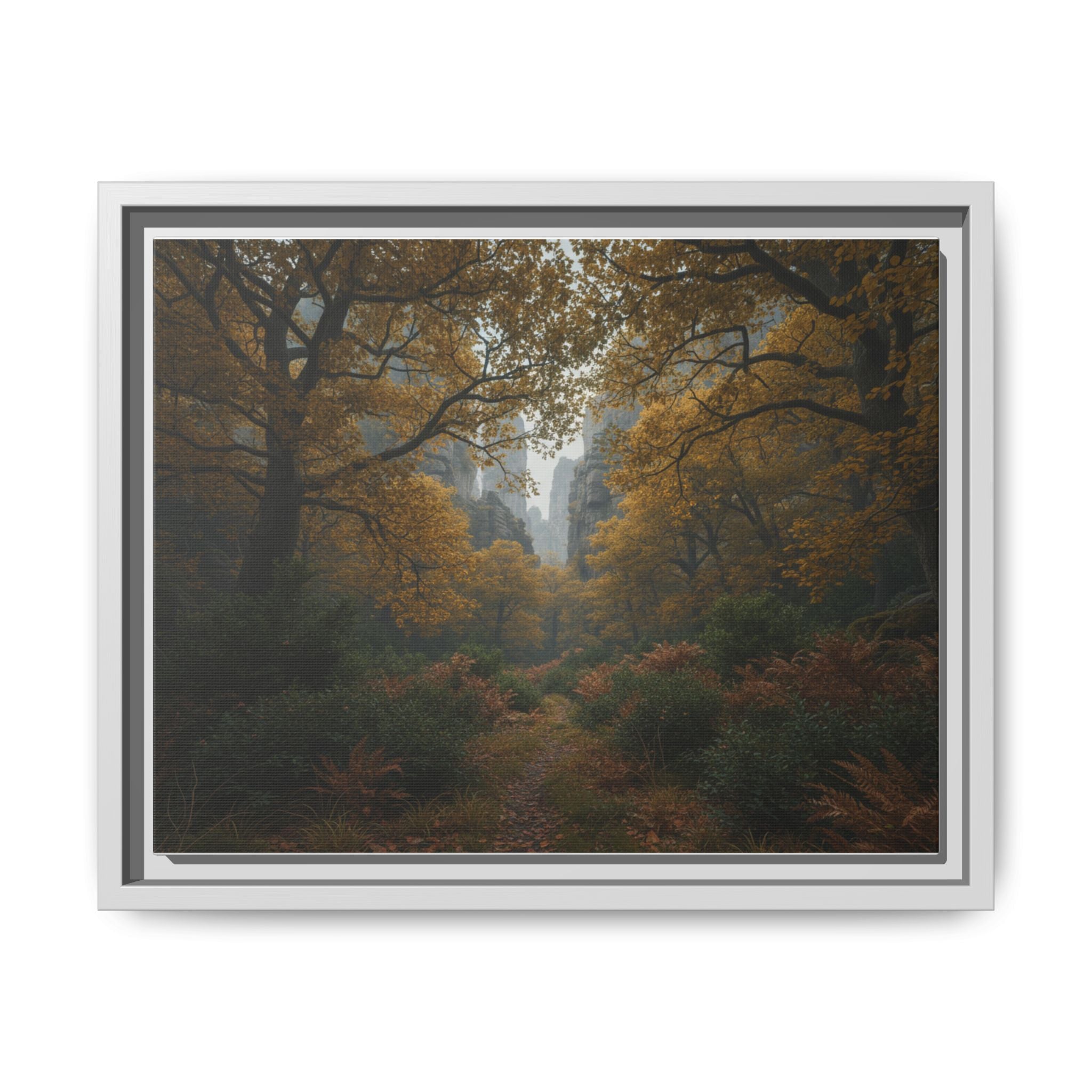 Autumn Forest Path Matte Canvas Print — Framed Wall Art