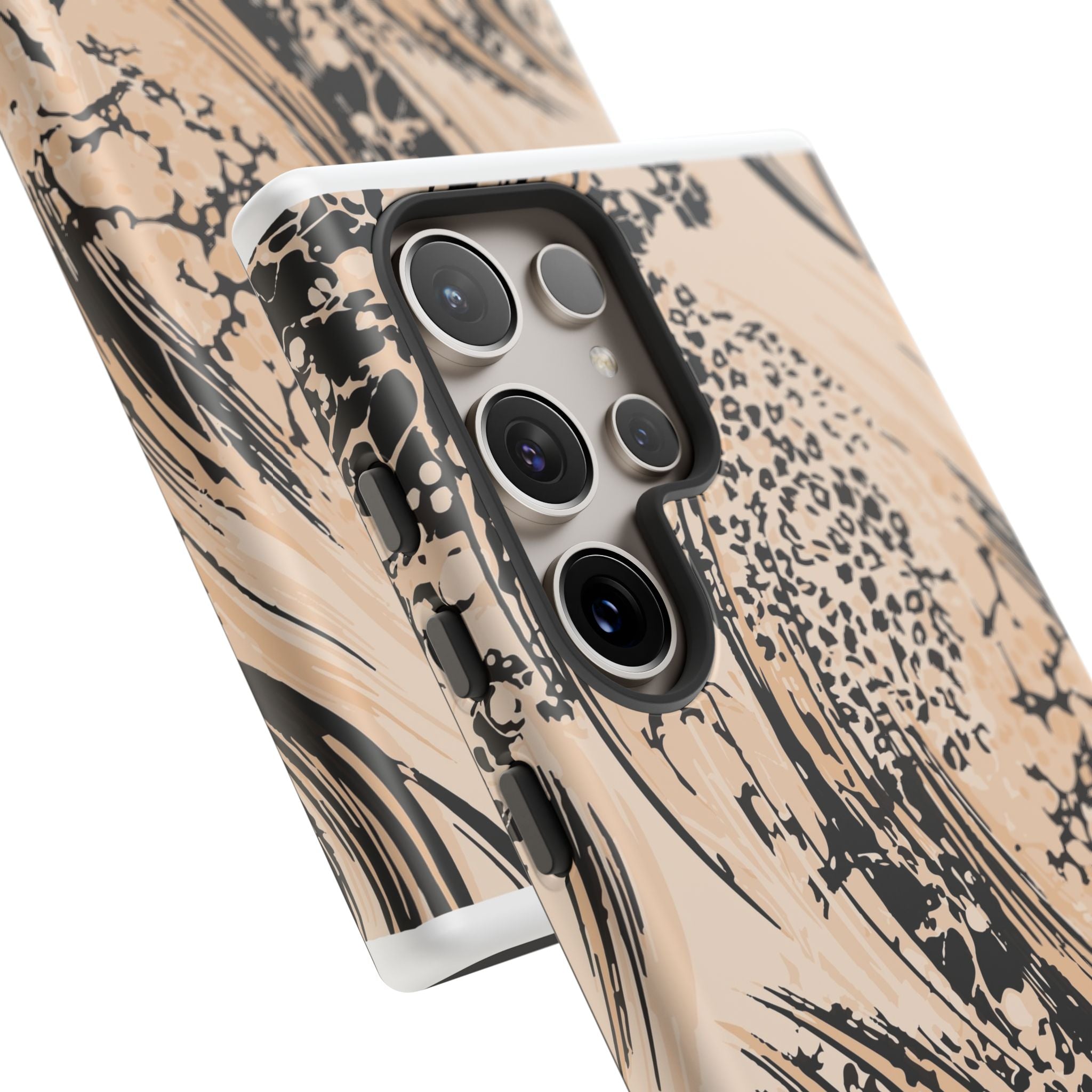 Abstract Brushstroke Phone Case — Neutral Beige & Black Artistic Protective Cover