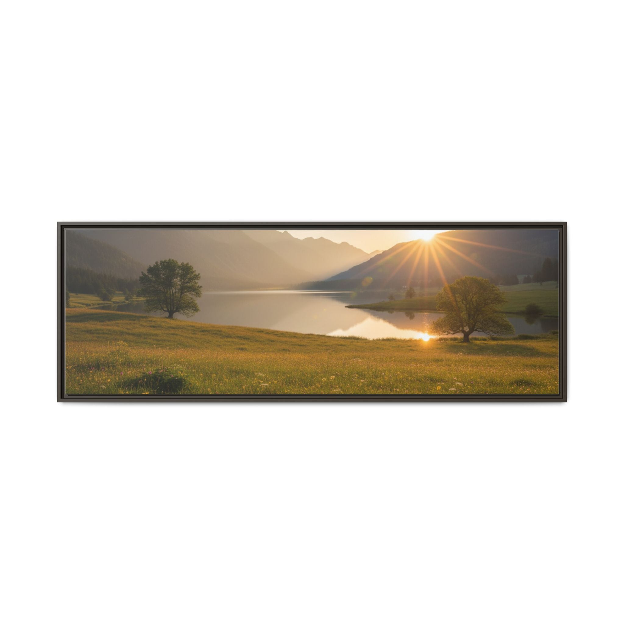 Sunrise Mountain Lake Matte Canvas — Framed Landscape Wall Art