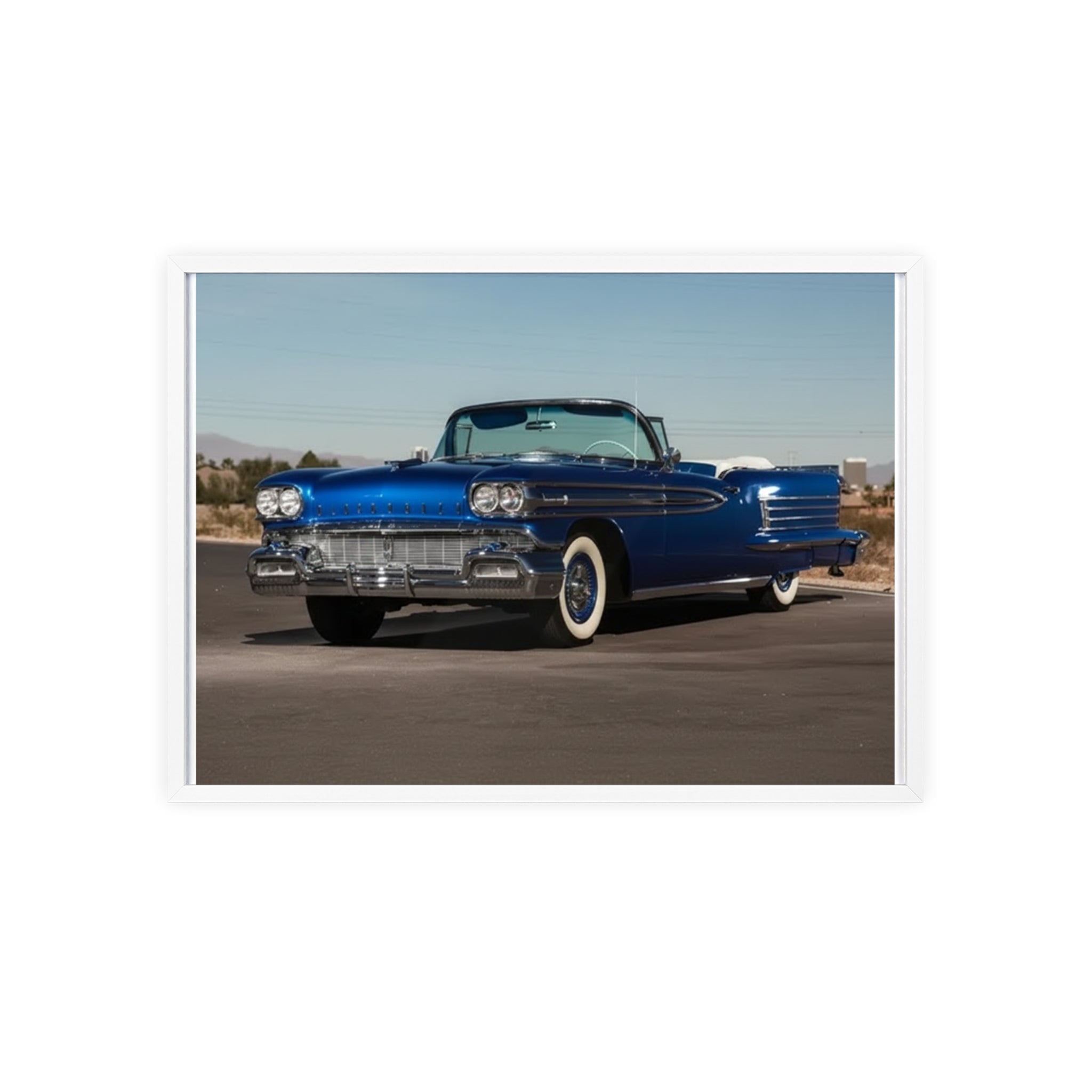 Framed Vintage Blue Classic Car Poster — Retro Automobile Wall Art