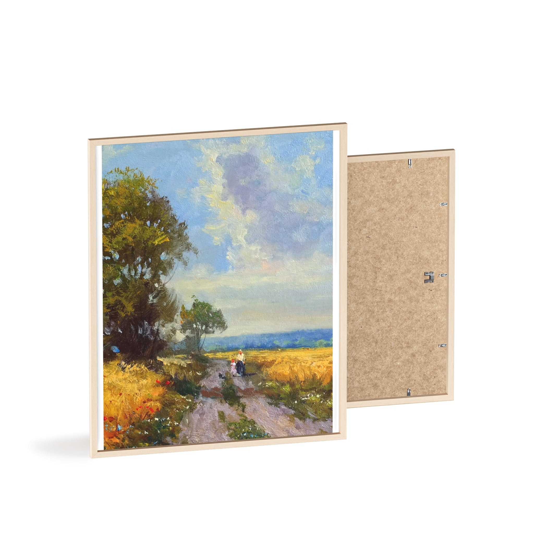Framed Countryside Landscape Poster — Rustic Wooden Frame Wall Art
