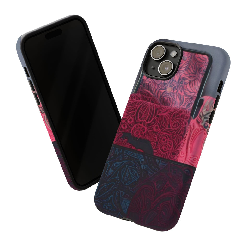 Floral Patchwork Tough Phone Case — Pink & Navy Doodle Design