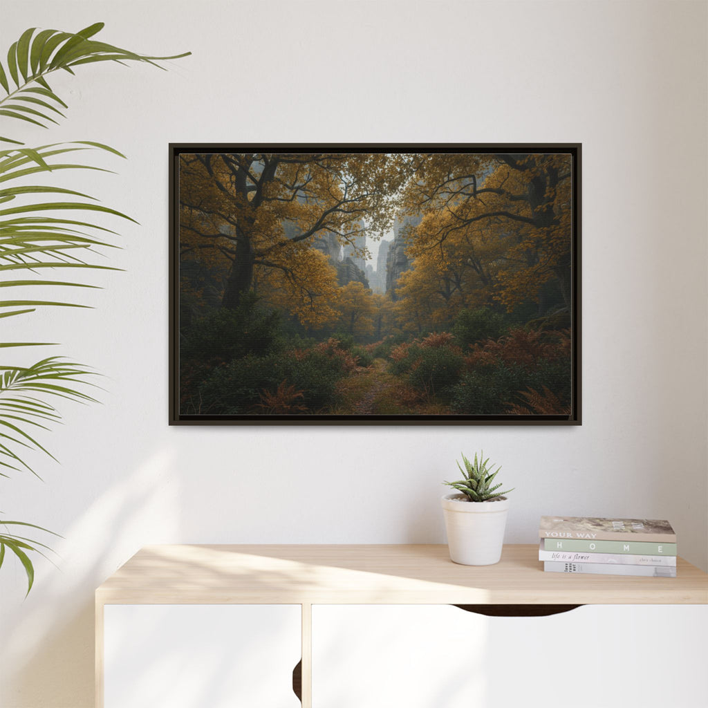 Autumn Forest Path Matte Canvas Print — Framed Wall Art