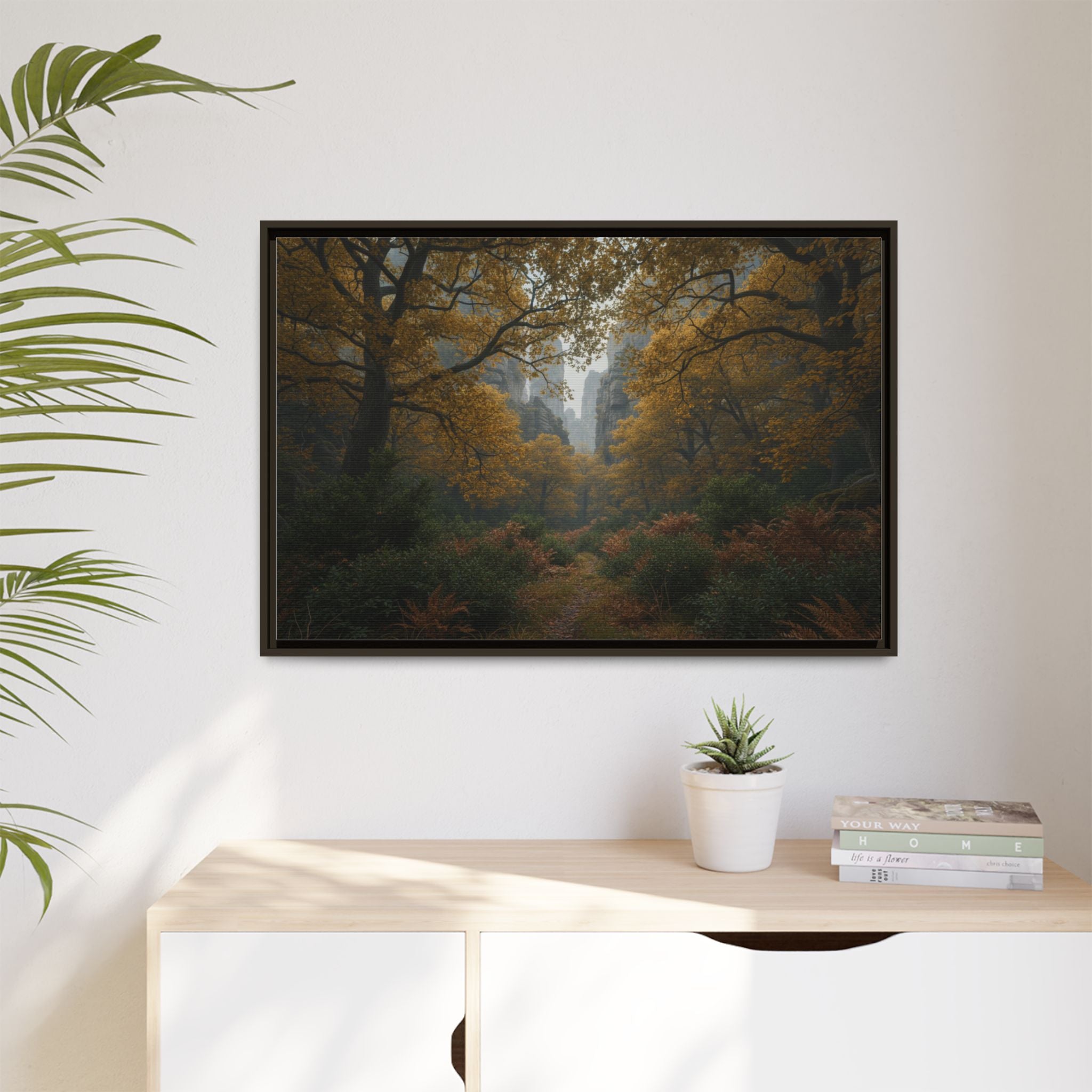 Autumn Forest Path Matte Canvas Print — Framed Wall Art
