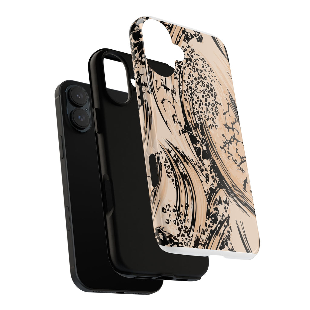 Abstract Brushstroke Phone Case — Neutral Beige & Black Artistic Protective Cover