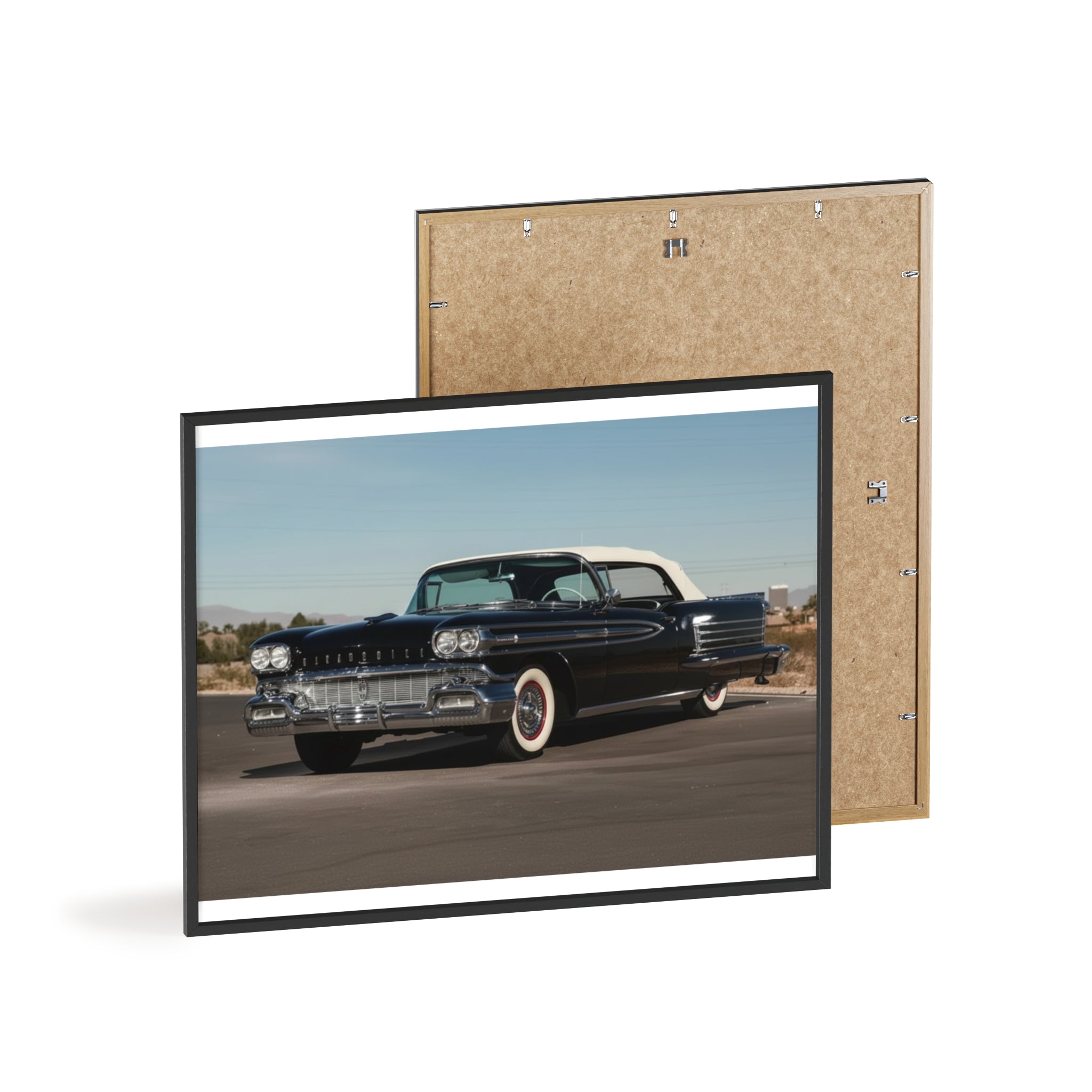Vintage Black Classic Car Poster with Wooden Frame — Retro Automobile Wall Art