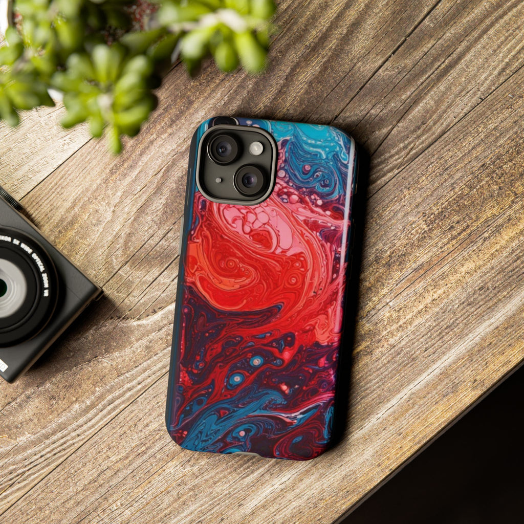 Abstract Red & Blue Swirl Tough Phone Case — Protective iPhone Cover with Fluid Art Design