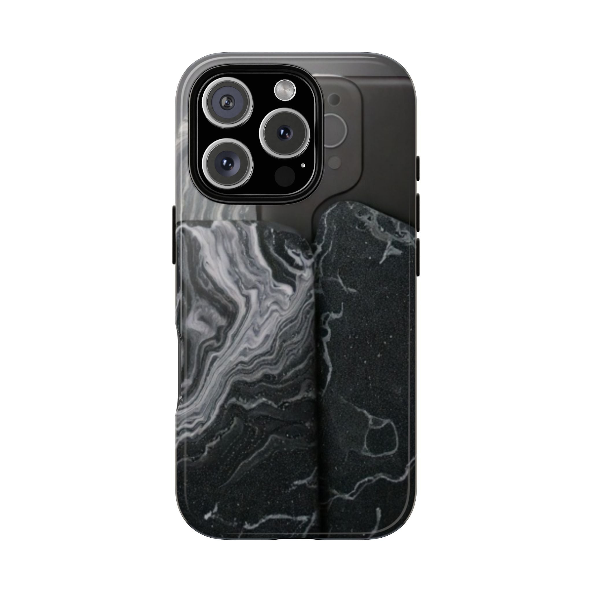 Black Marble Tough Phone Case — Protective iPhone Cover with Marble Texture