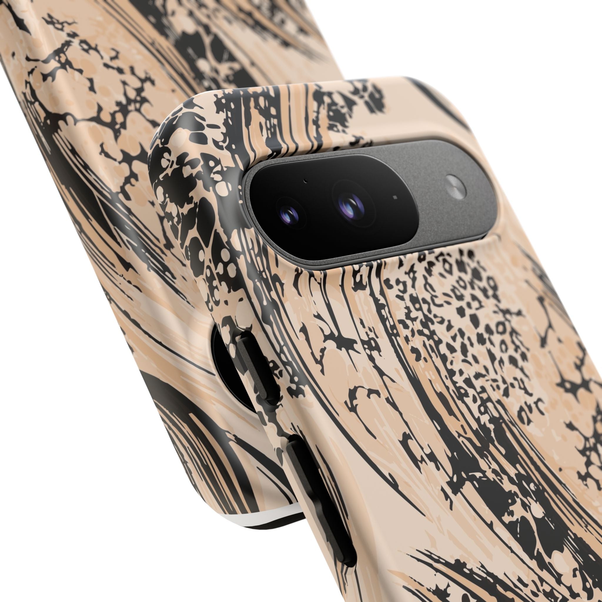 Abstract Brushstroke Phone Case — Neutral Beige & Black Artistic Protective Cover