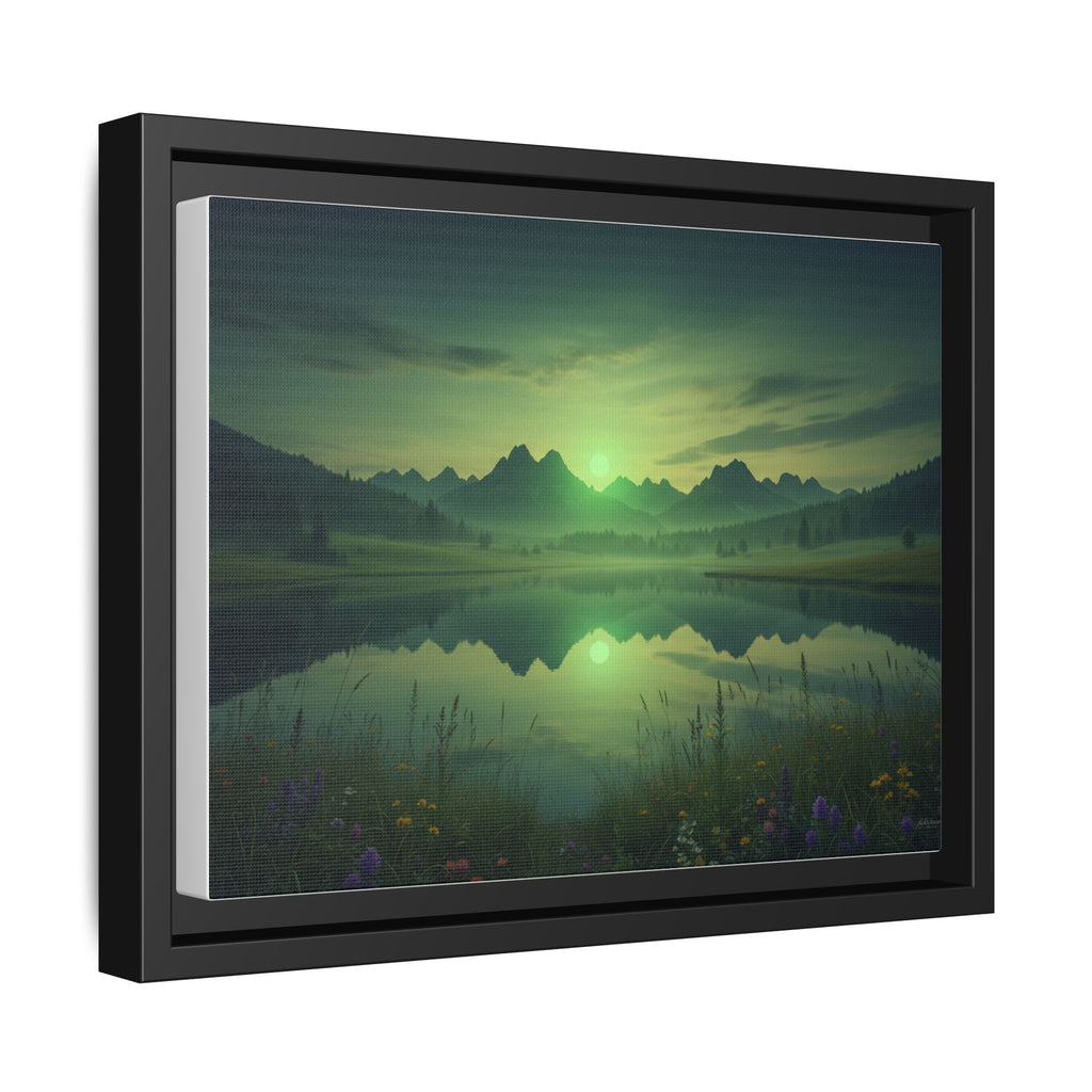 Framed Matte Canvas Print — Serene Green Mountain Lake Landscape