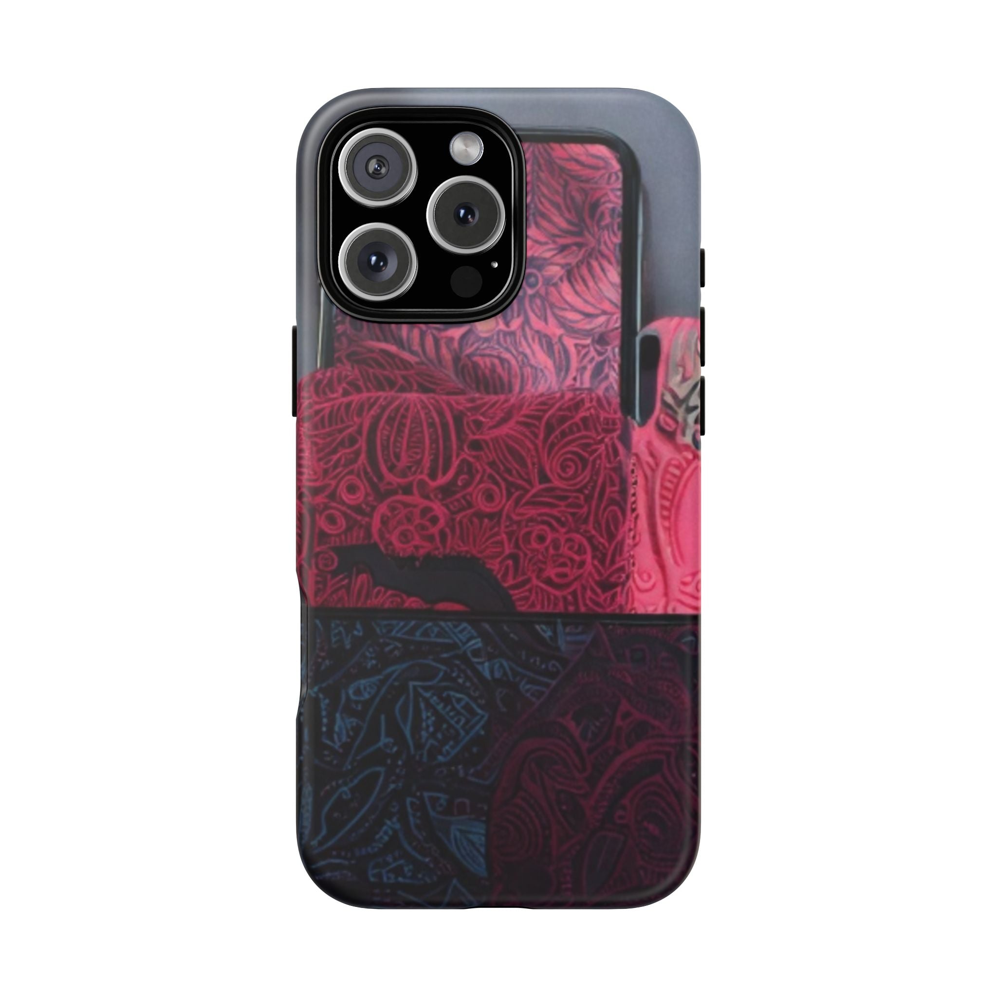 Floral Patchwork Tough Phone Case — Pink & Navy Doodle Design