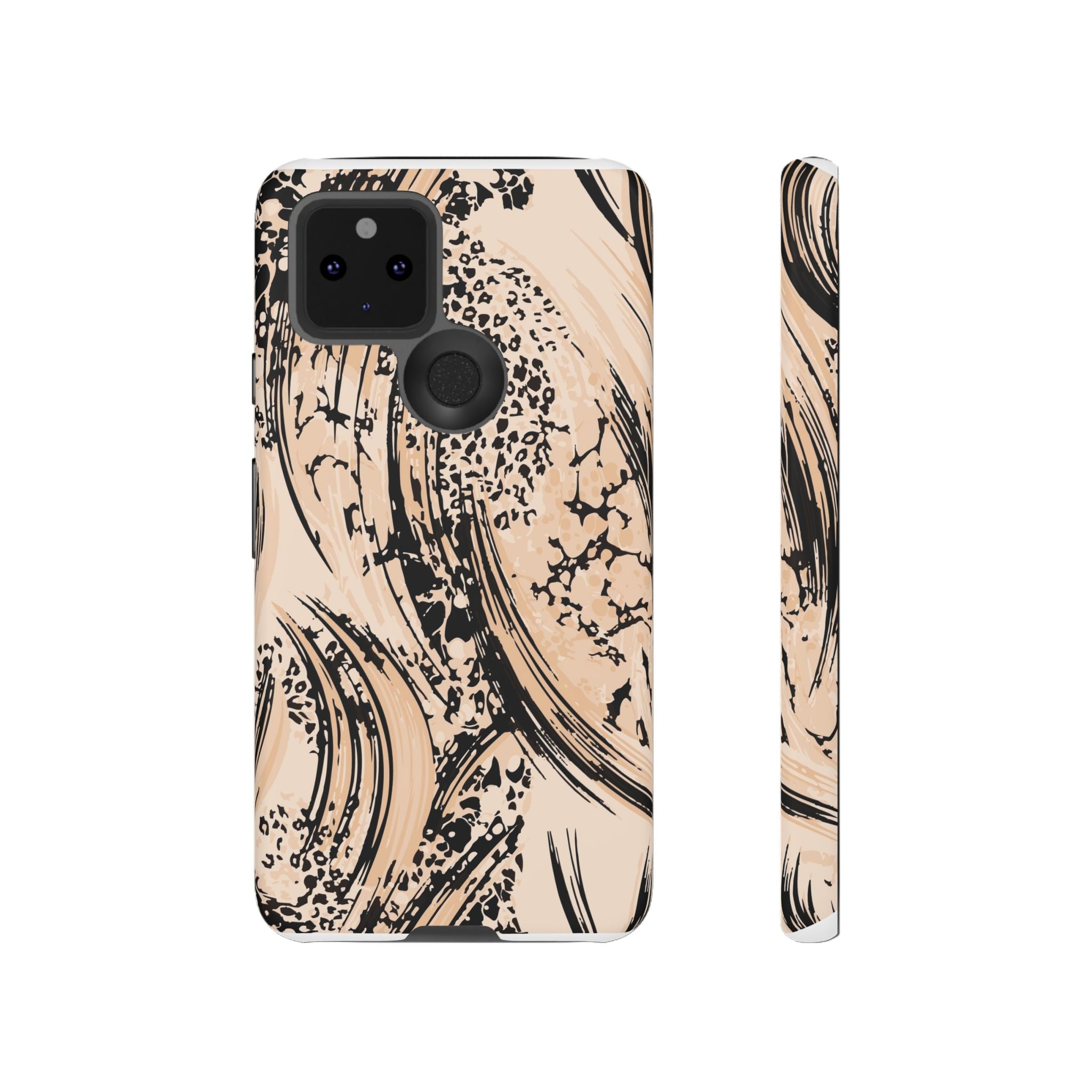 Abstract Brushstroke Phone Case — Neutral Beige & Black Artistic Protective Cover