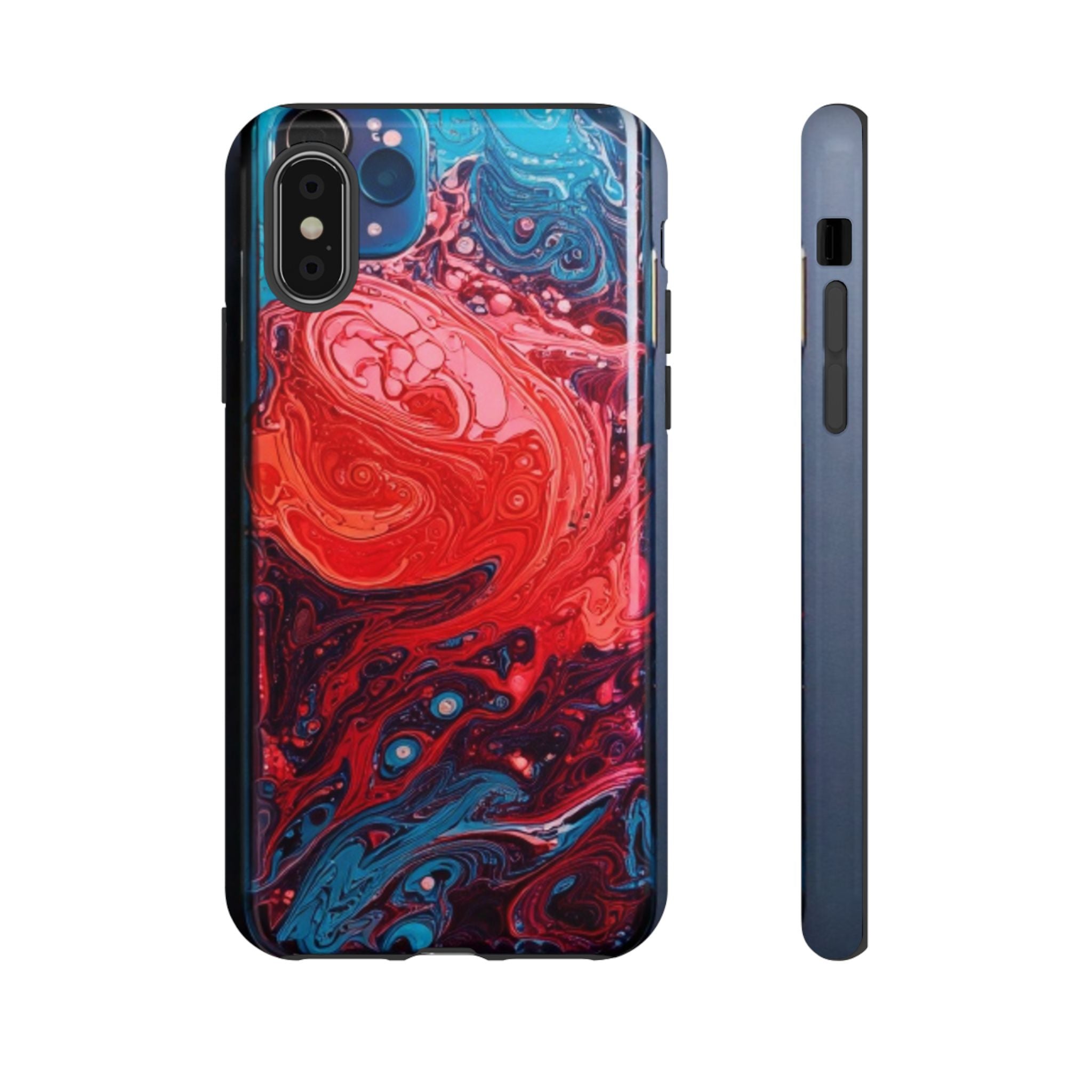 Abstract Red & Blue Swirl Tough Phone Case — Protective iPhone Cover with Fluid Art Design