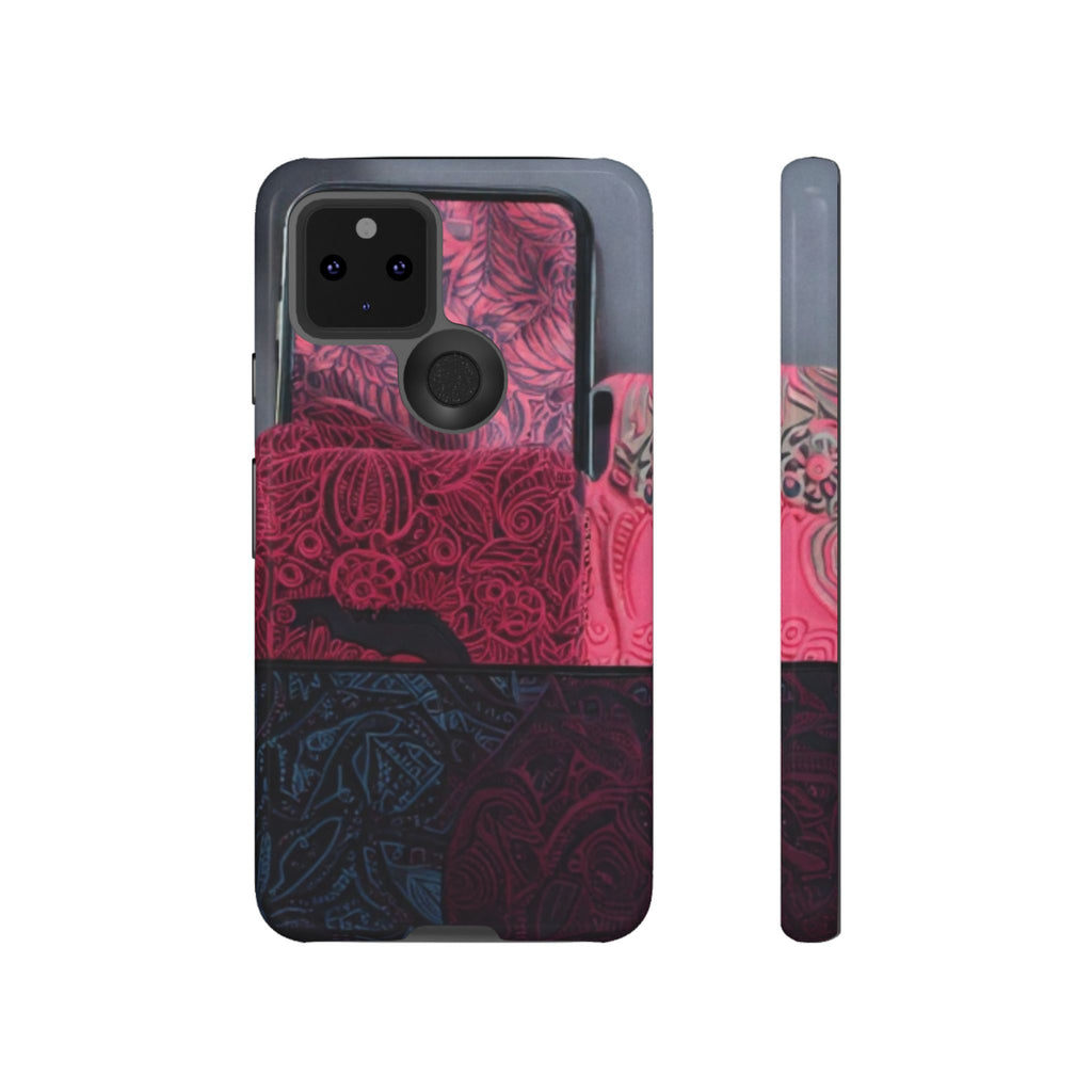 Floral Patchwork Tough Phone Case — Pink & Navy Doodle Design