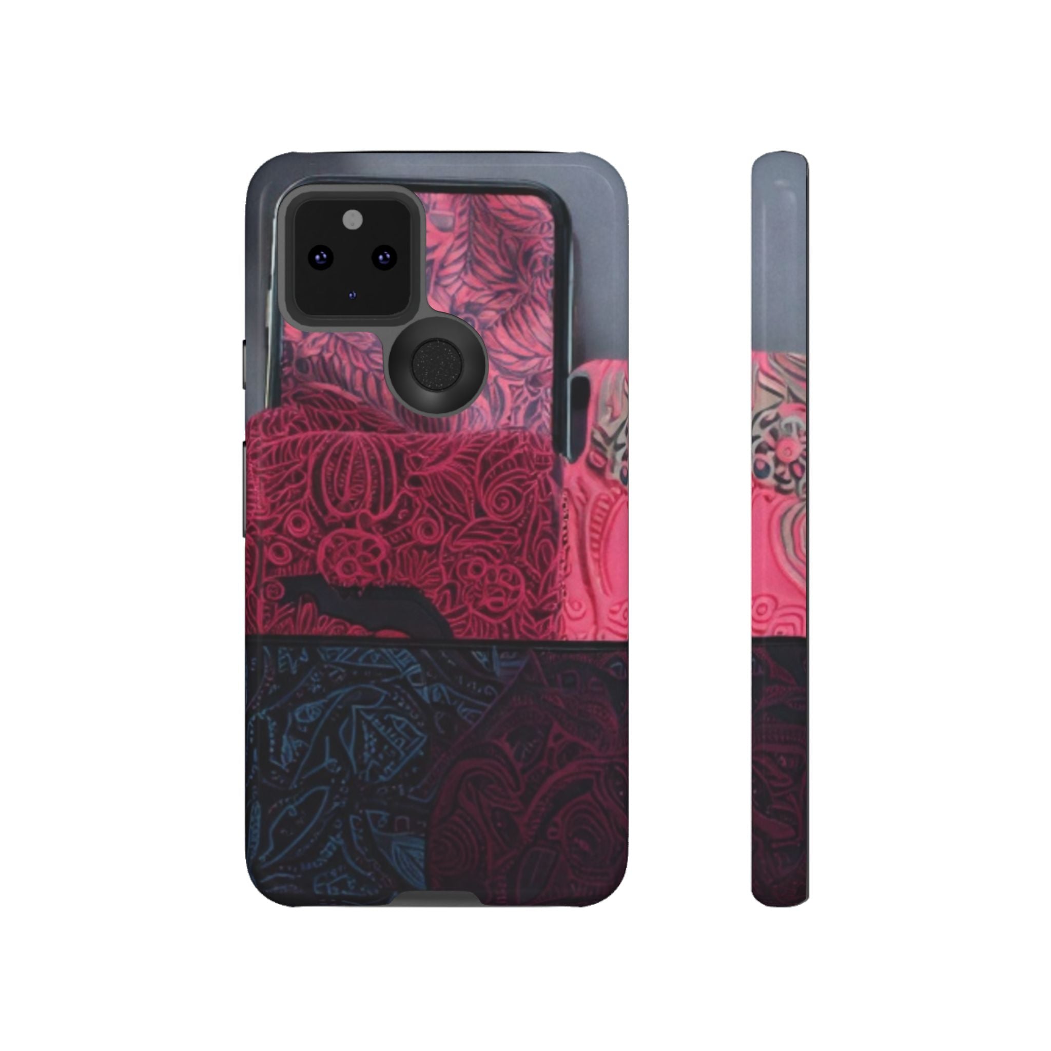 Floral Patchwork Tough Phone Case — Pink & Navy Doodle Design