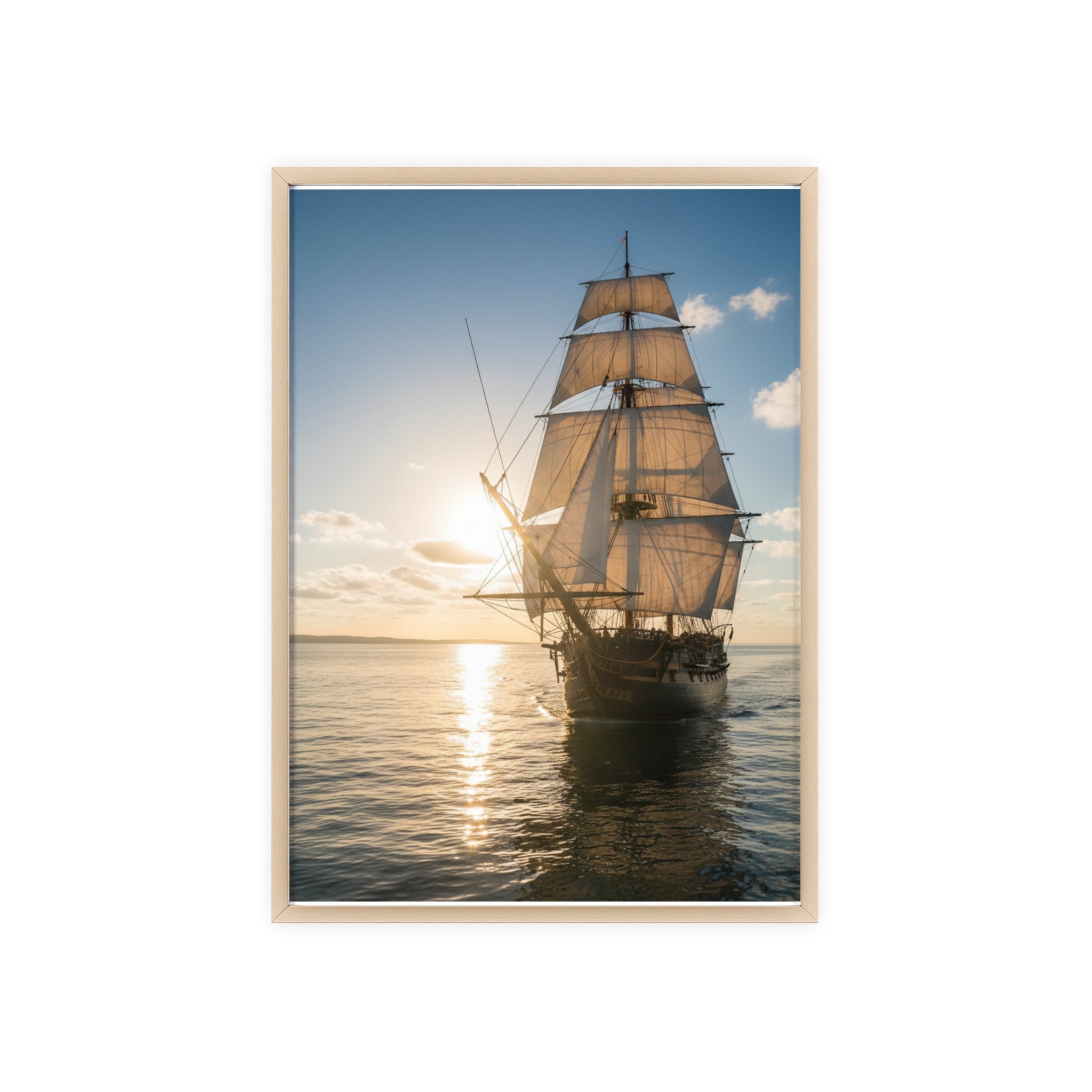 Sailboat Sunset Poster with Wooden Frame — Nautical Wall Art