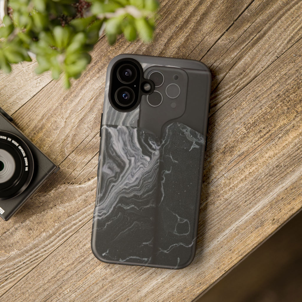 Black Marble Tough Phone Case — Protective iPhone Cover with Marble Texture