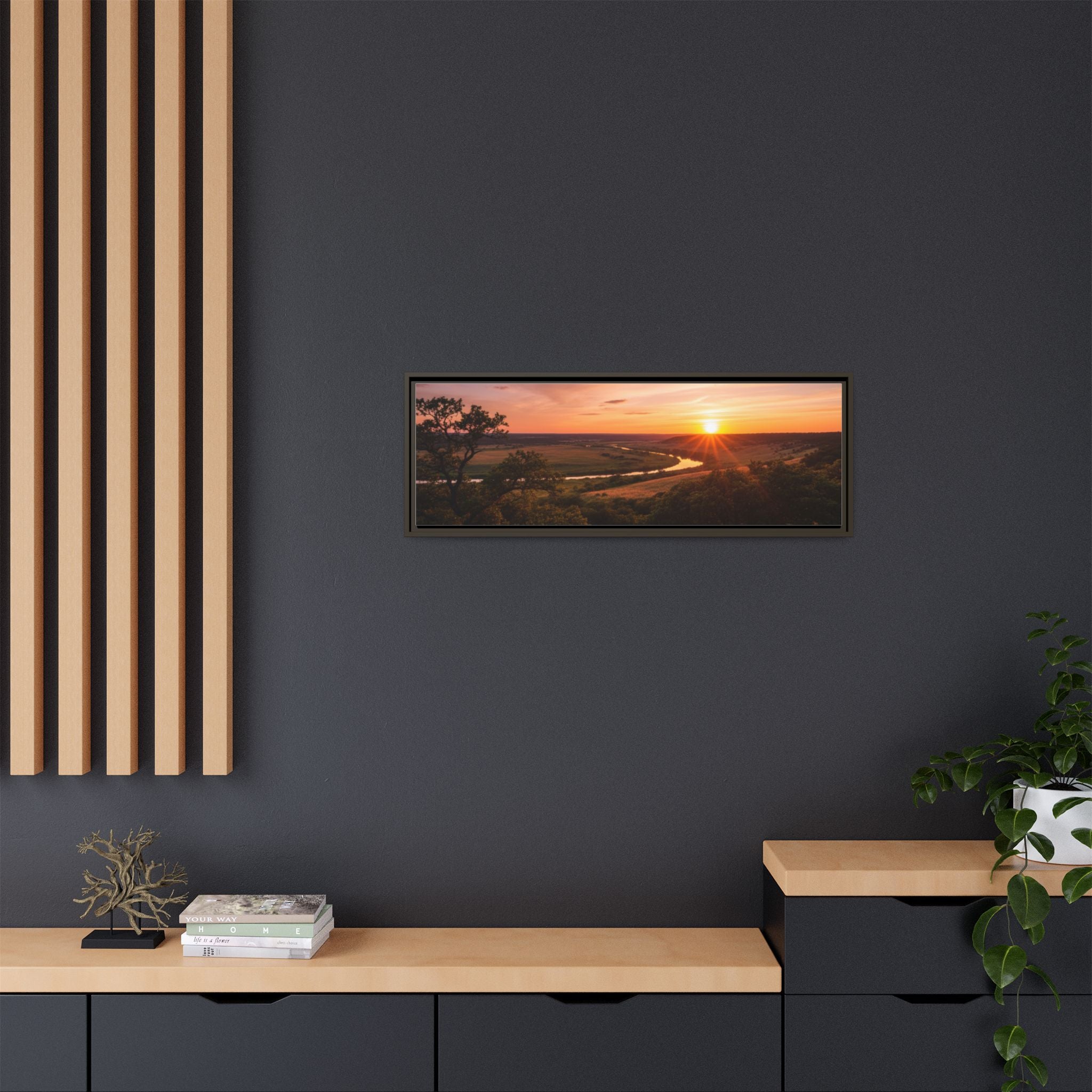 Sunset River Matte Canvas Framed Wall Art