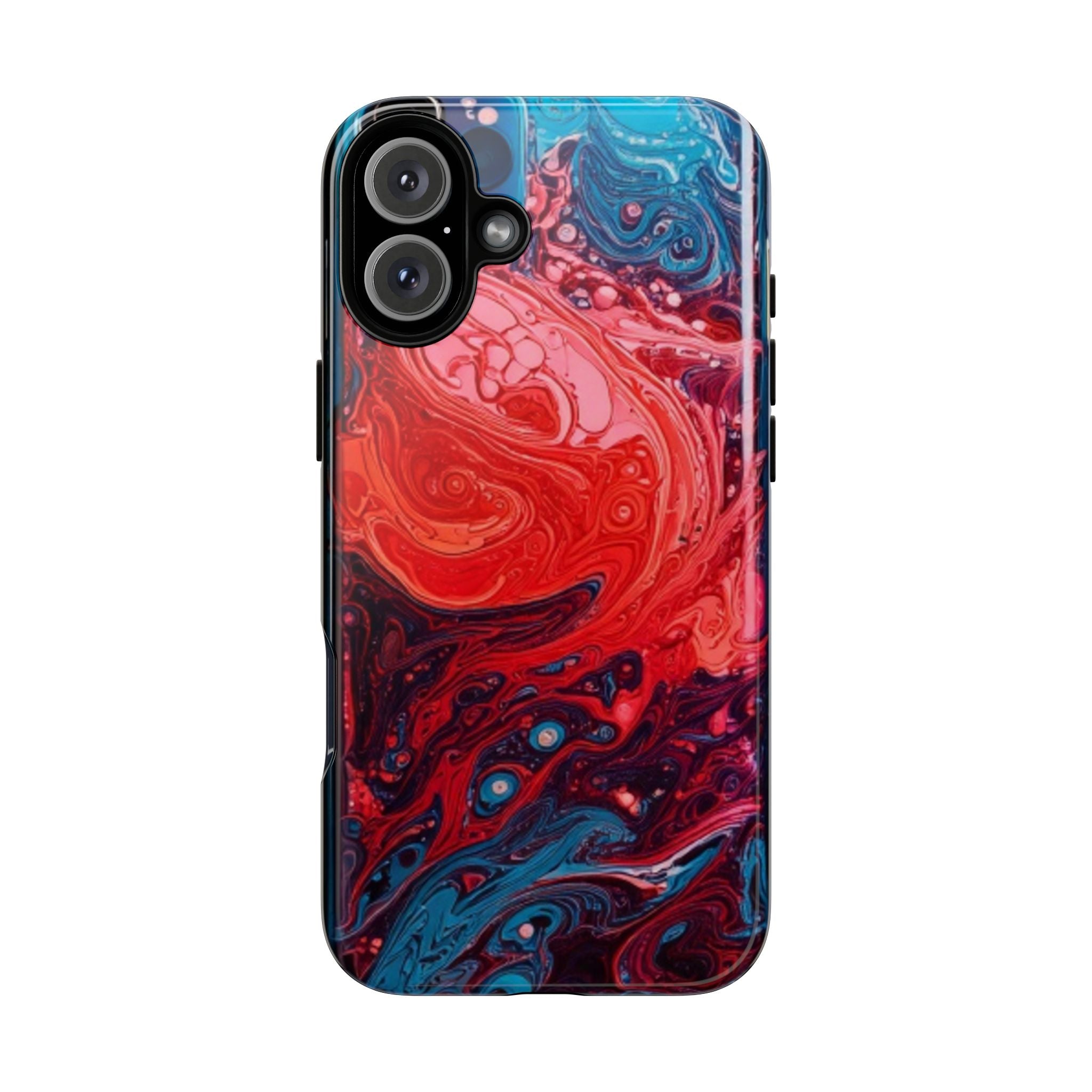 Abstract Red & Blue Swirl Tough Phone Case — Protective iPhone Cover with Fluid Art Design