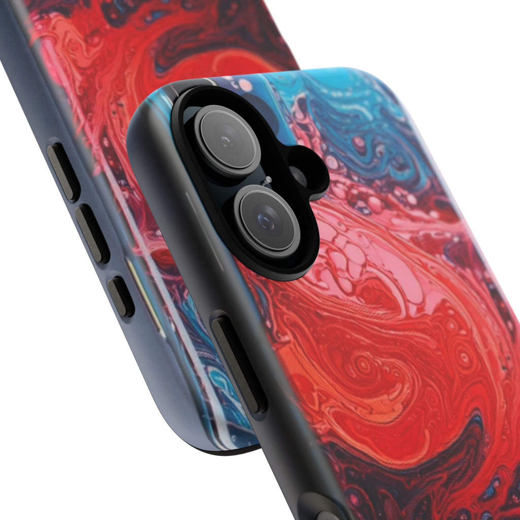 Abstract Red & Blue Swirl Tough Phone Case — Protective iPhone Cover with Fluid Art Design