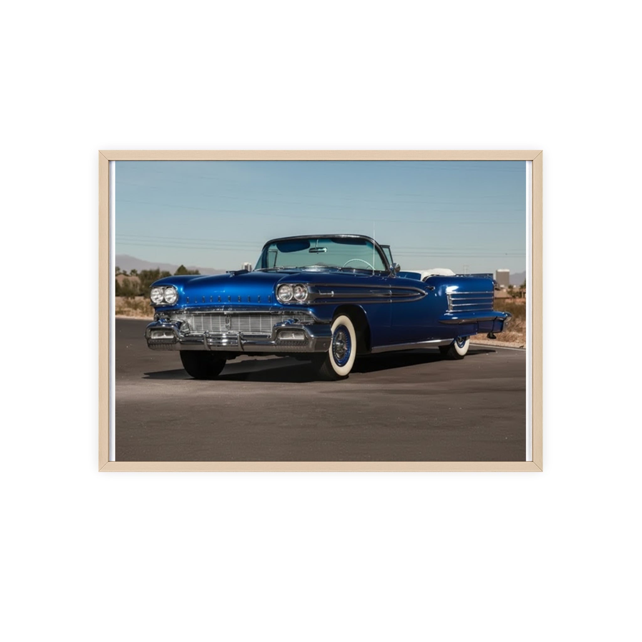 Framed Vintage Blue Classic Car Poster — Retro Automobile Wall Art