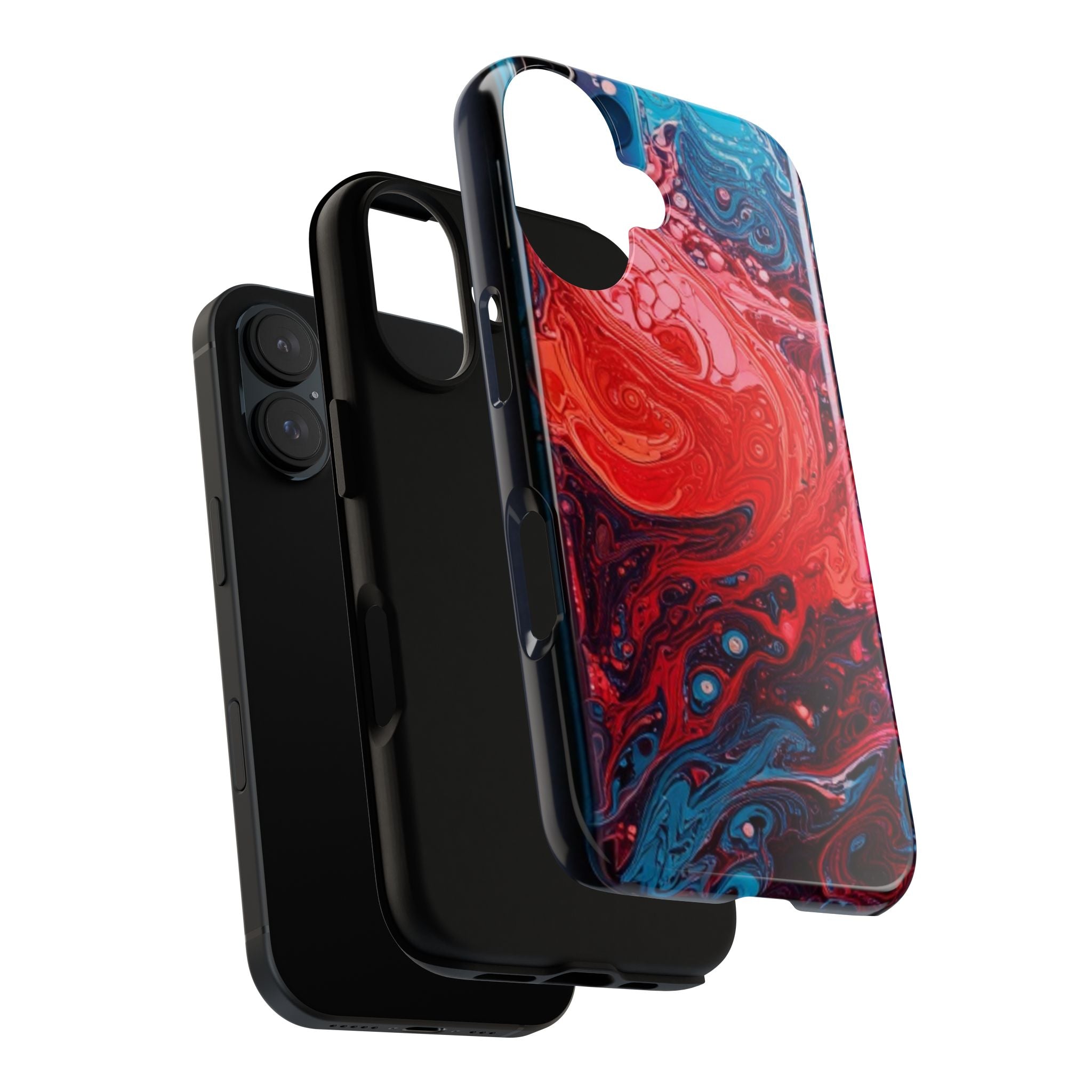 Abstract Red & Blue Swirl Tough Phone Case — Protective iPhone Cover with Fluid Art Design