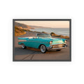 Vintage Teal Classic Car Poster with Wooden Frame — Coastal Road Print