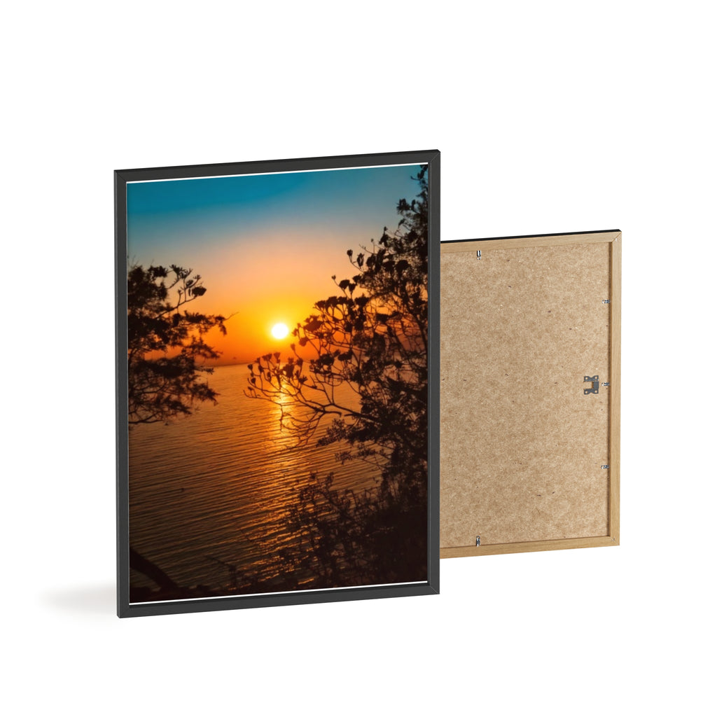 Sunset Coastal Poster with Wooden Frame — Framed Beach Wall Art