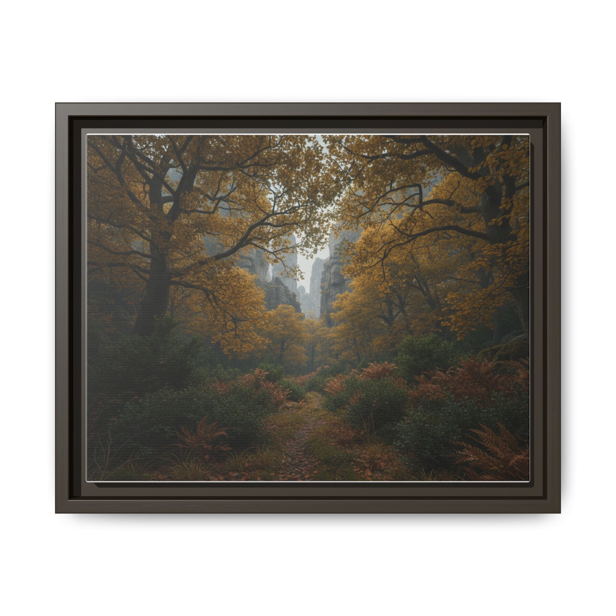 Autumn Forest Path Matte Canvas Print — Framed Wall Art