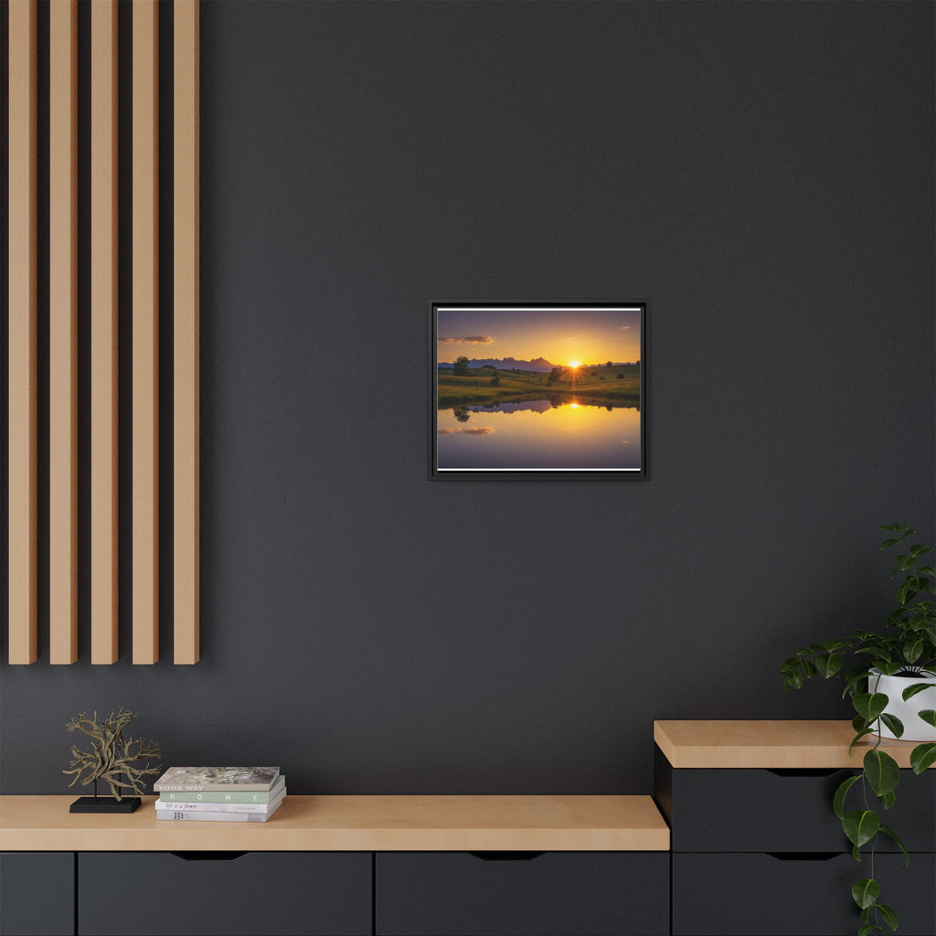 Framed Matte Canvas Sunset Landscape — Serene Lake Reflection Wall Art