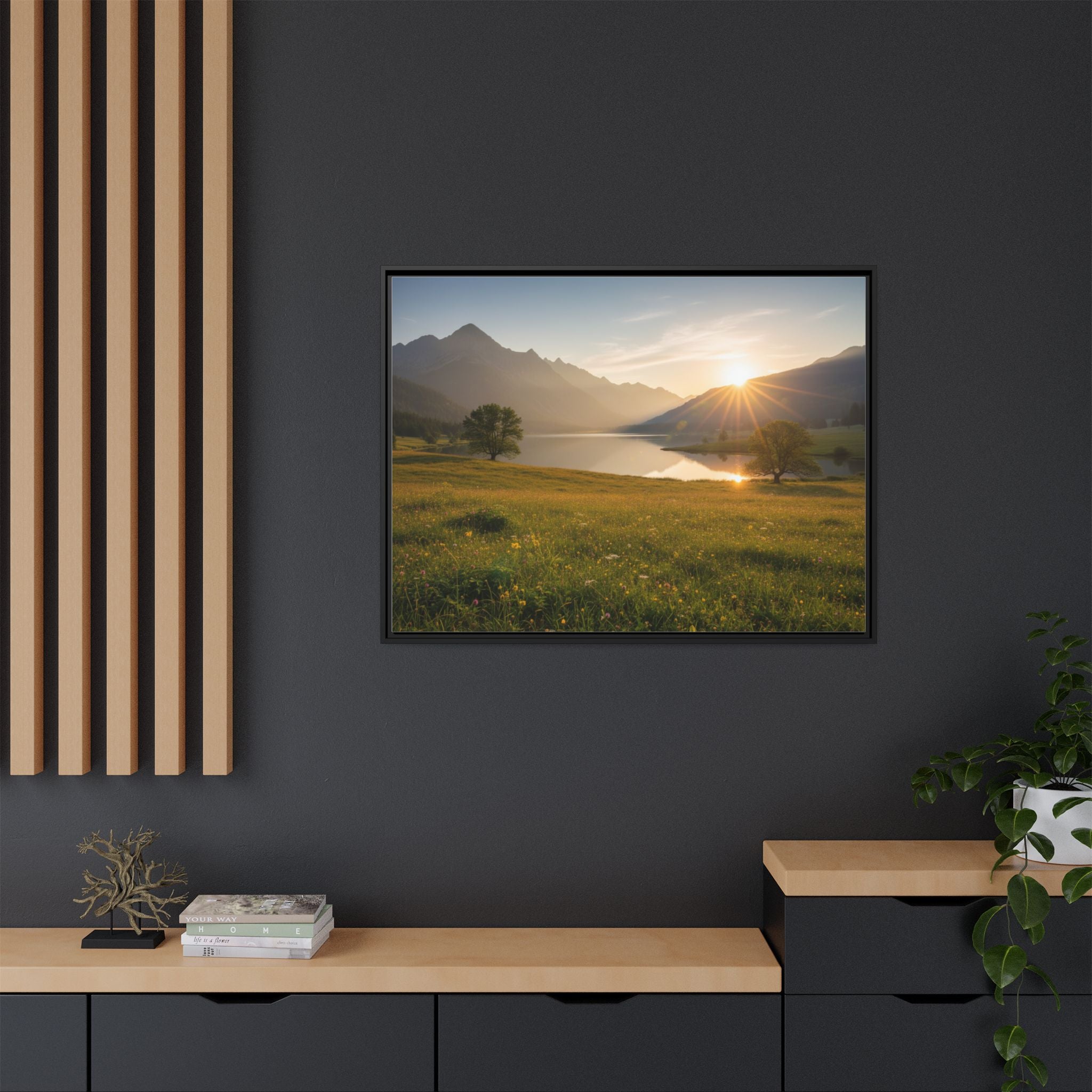 Sunrise Mountain Lake Matte Canvas — Framed Landscape Wall Art