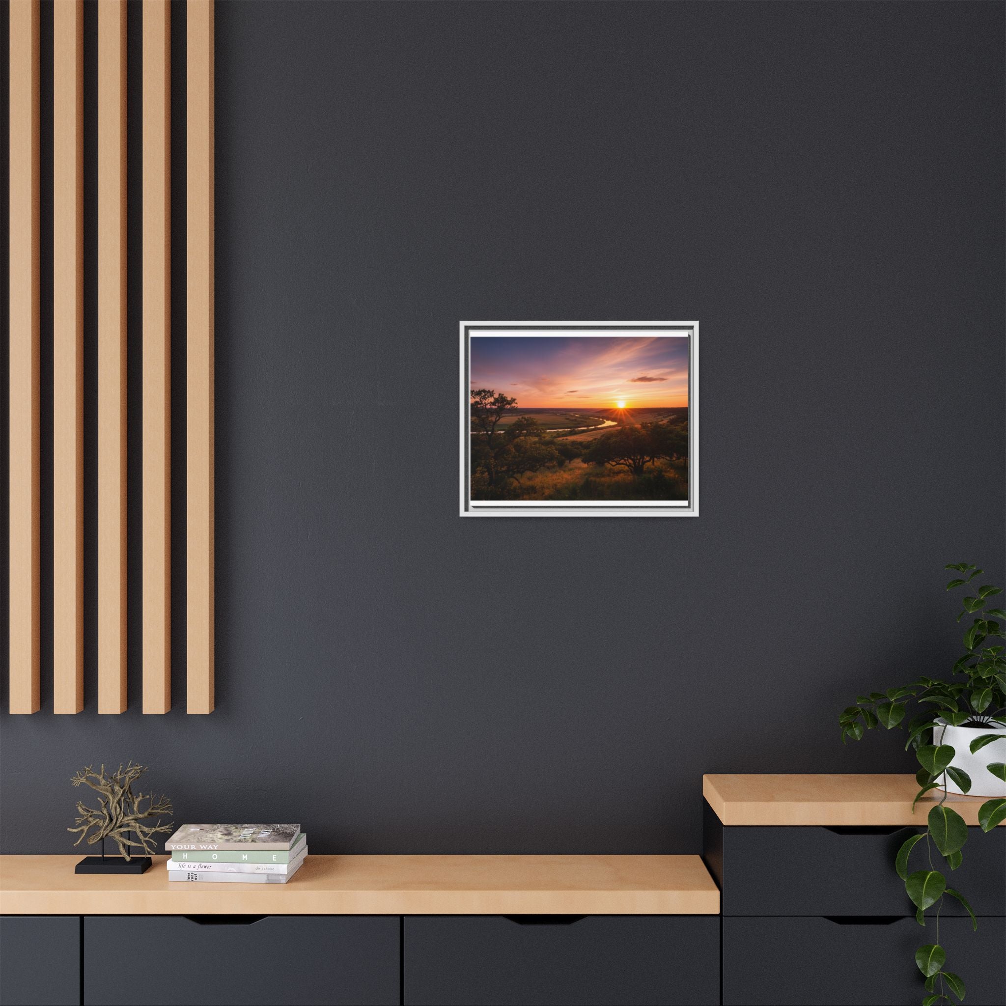 Sunset River Matte Canvas Framed Wall Art