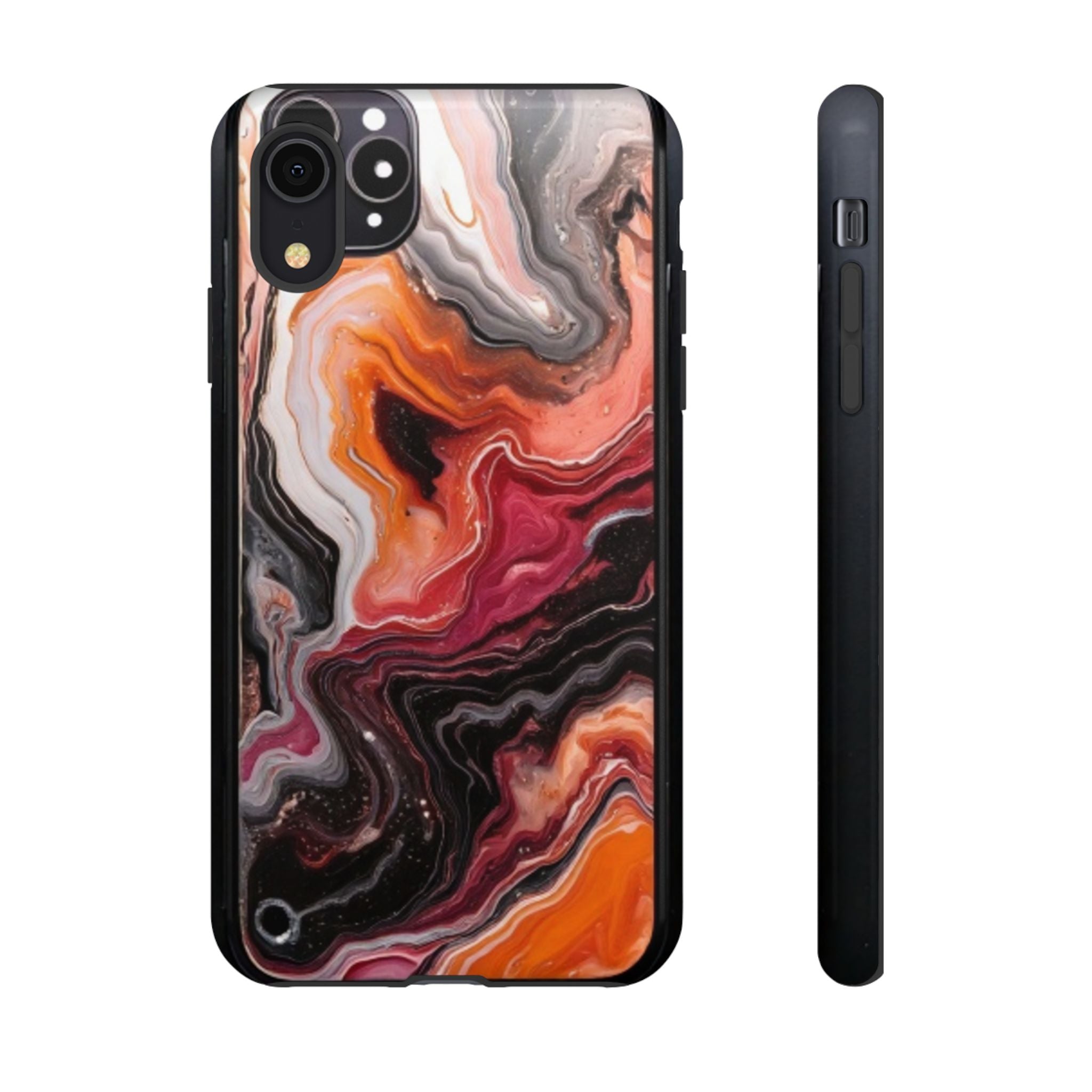Marble Swirl Tough Phone Case — Orange Red Abstract Protective Cover