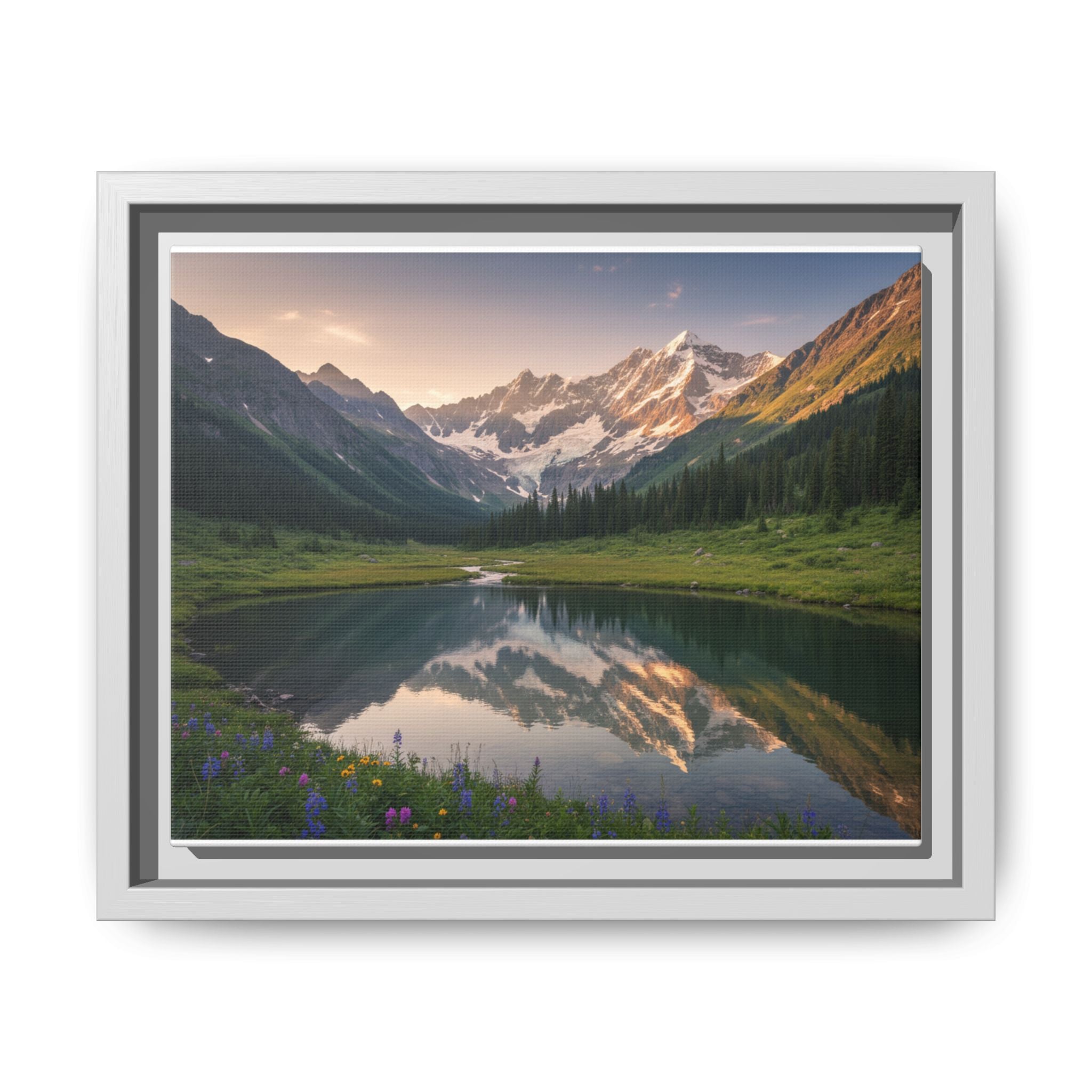 Matte Framed Canvas - Mountain Lake Landscape Wall Art