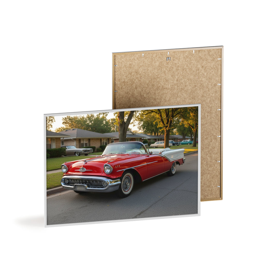 Vintage Red Convertible Poster with Wooden Frame — Classic Car Wall Art