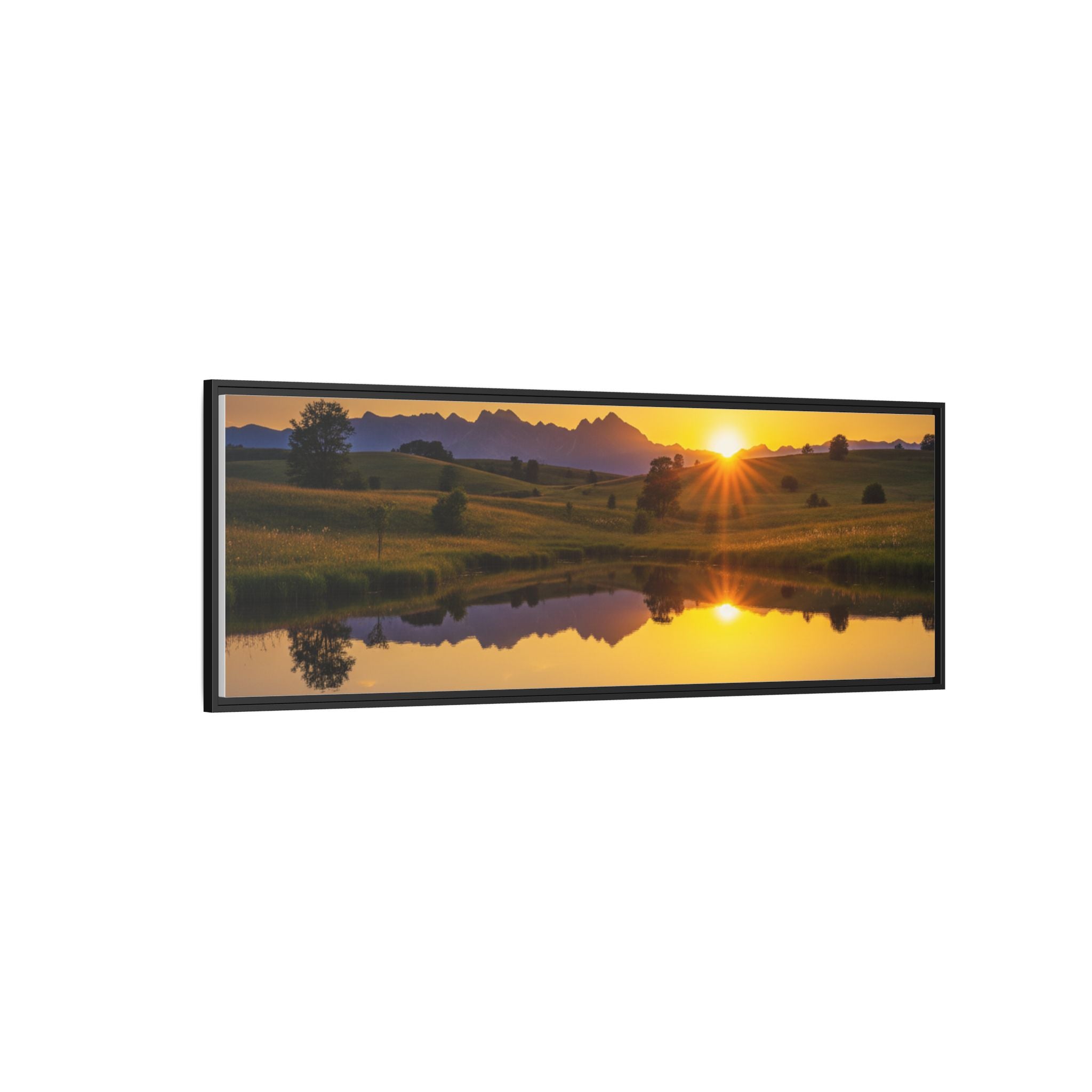 Framed Matte Canvas Sunset Landscape — Serene Lake Reflection Wall Art