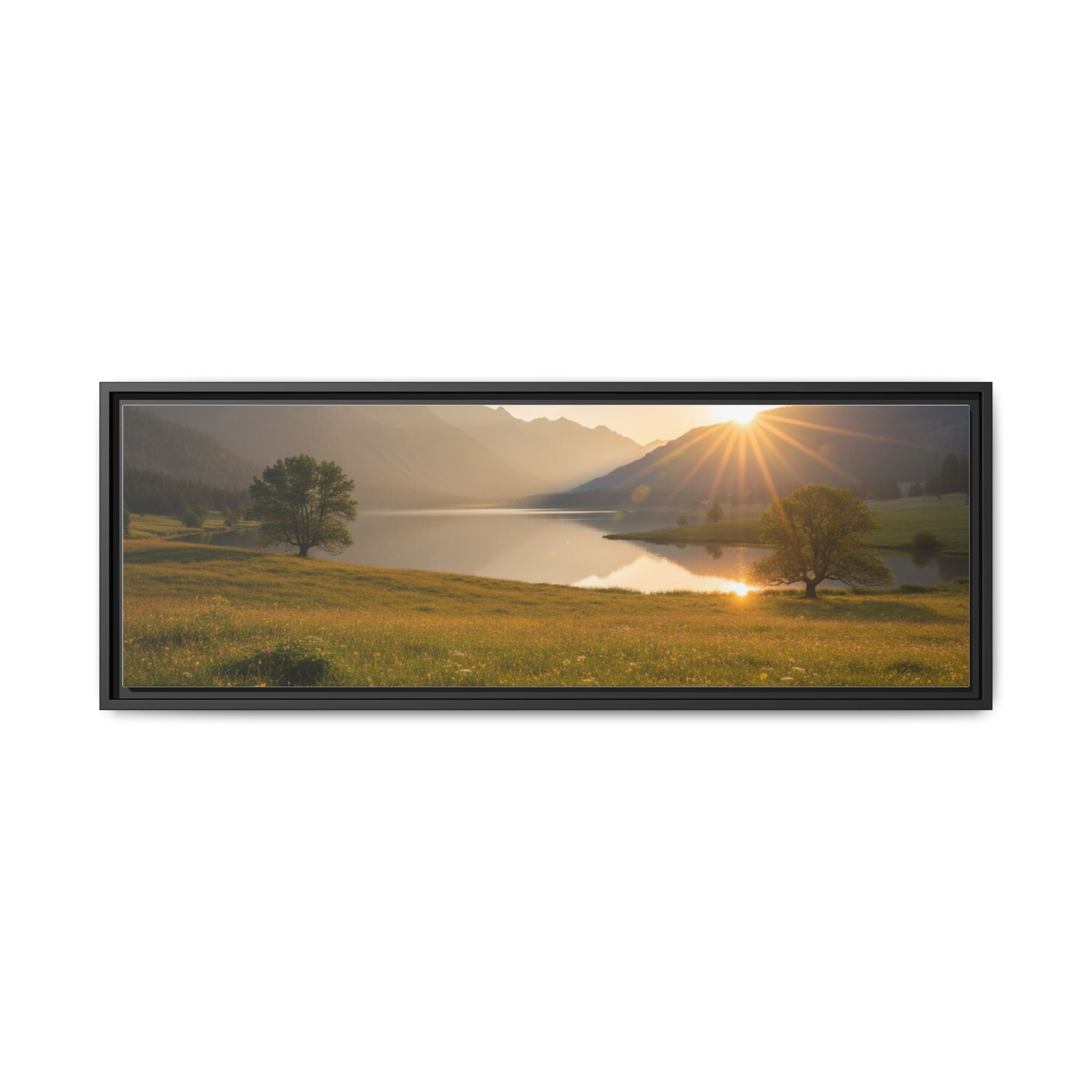 Sunrise Mountain Lake Matte Canvas — Framed Landscape Wall Art