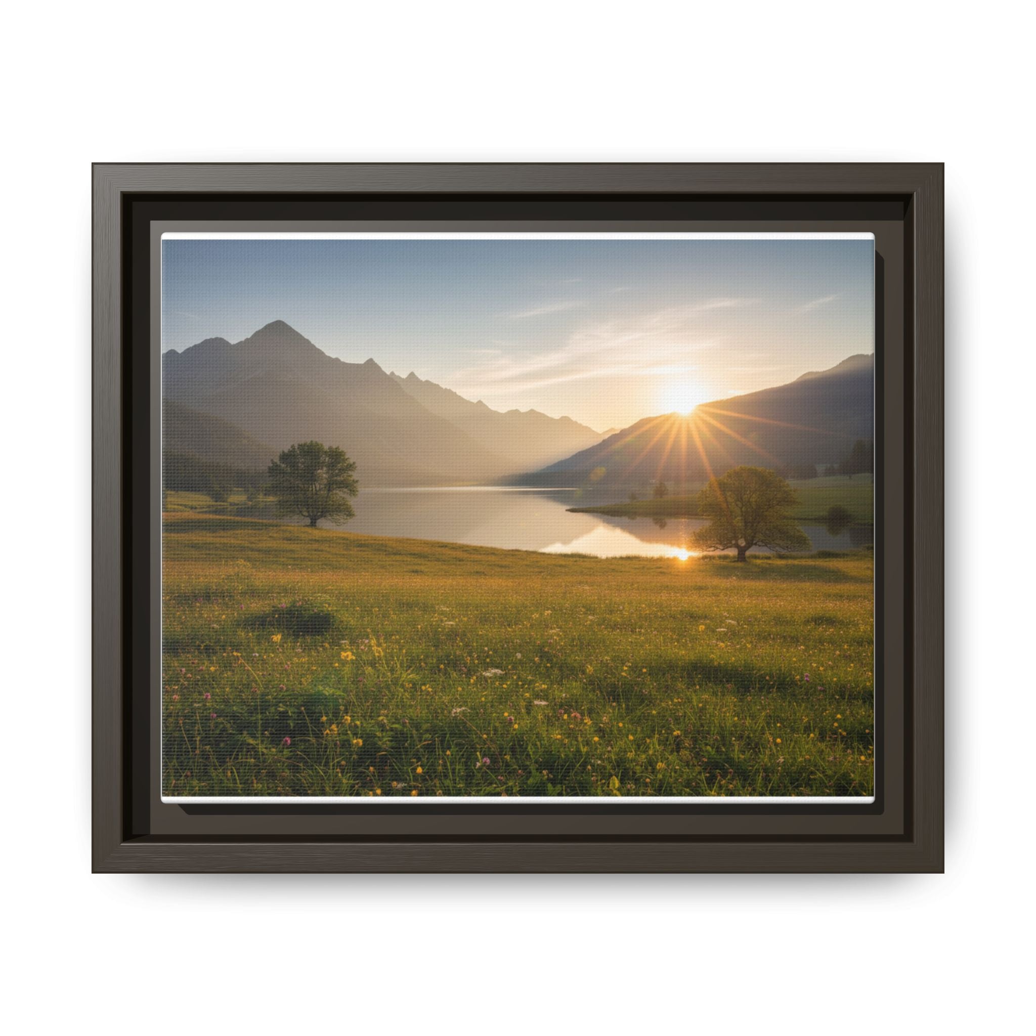 Sunrise Mountain Lake Matte Canvas — Framed Landscape Wall Art