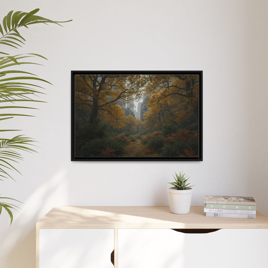 Autumn Forest Path Matte Canvas Print — Framed Wall Art