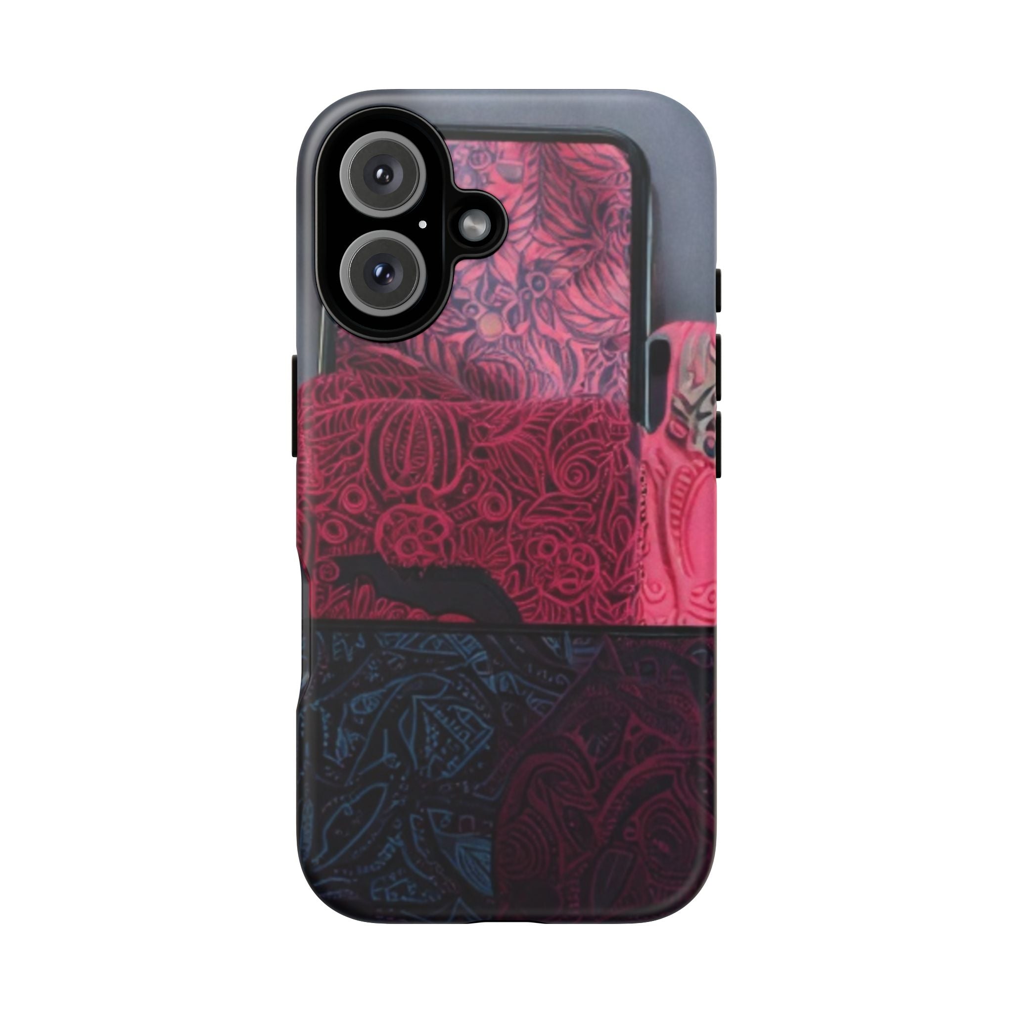 Floral Patchwork Tough Phone Case — Pink & Navy Doodle Design