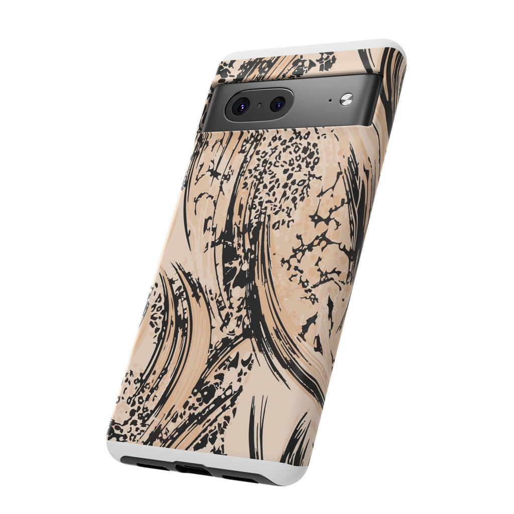 Abstract Brushstroke Phone Case — Neutral Beige & Black Artistic Protective Cover