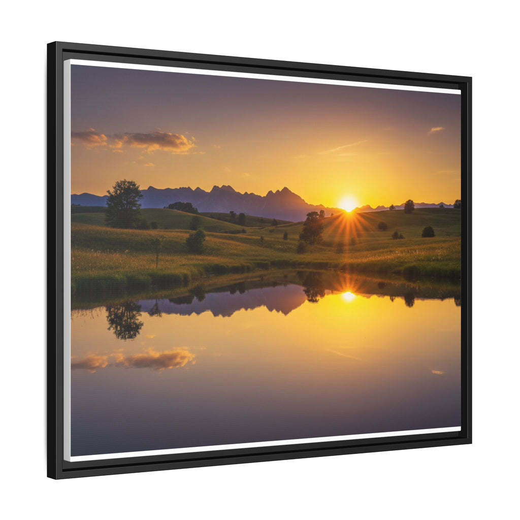 Framed Matte Canvas Sunset Landscape — Serene Lake Reflection Wall Art