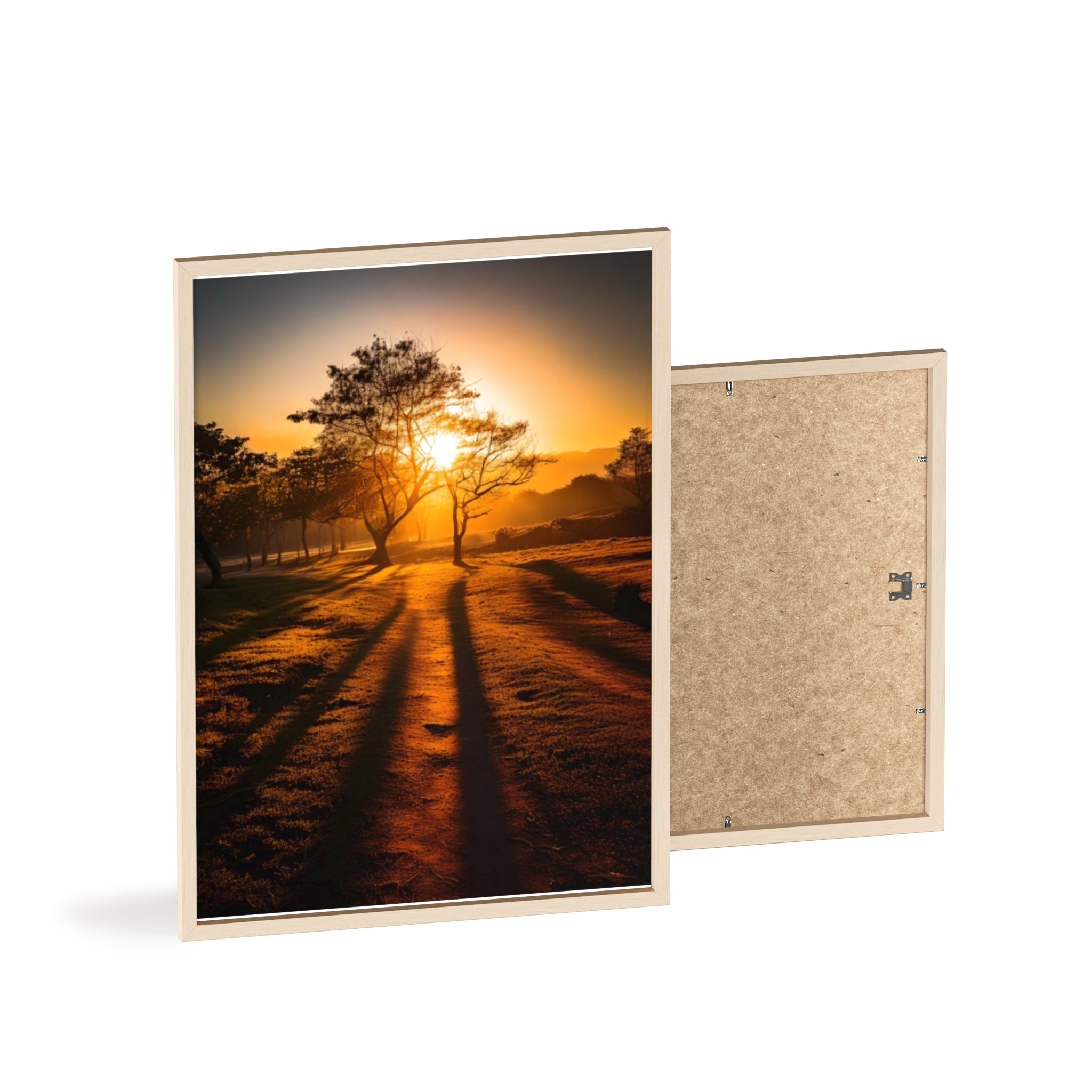 Sunrise Forest Poster — Framed Wooden Wall Art (Sunlit Trees)